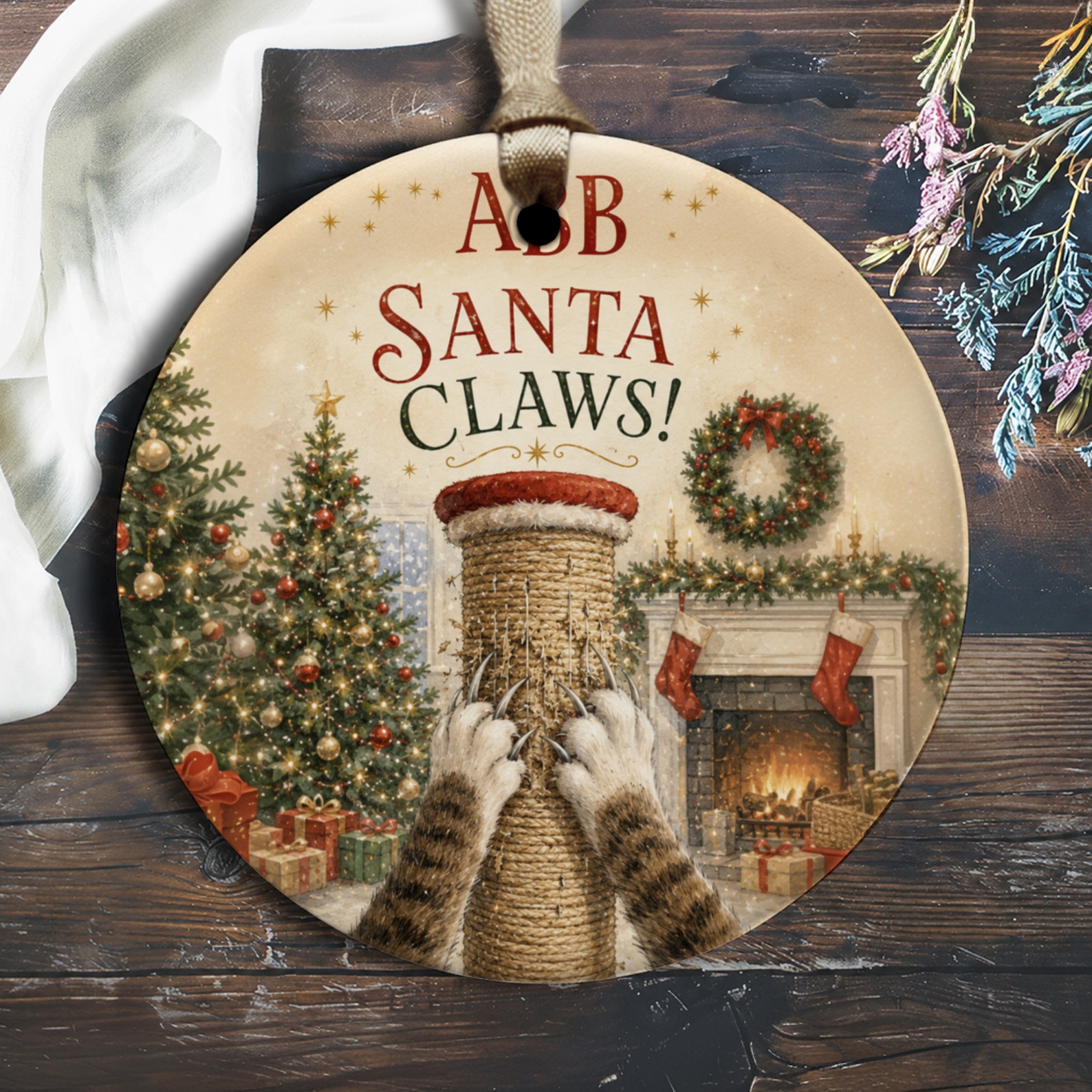 Abb Santa Claws! Funny Cat Christmas Ornament Holiday Decor Cute Kitty Festive Tree Decoration Cat Lover Gift O1716