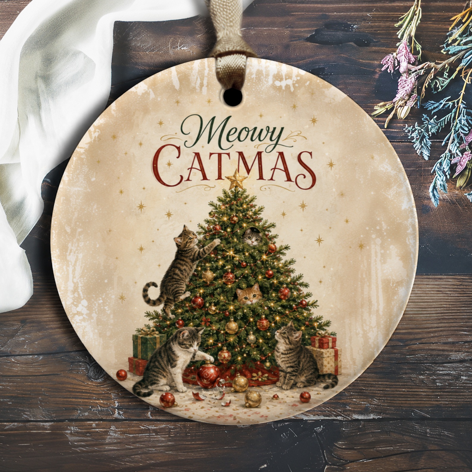 Meowy Catmas Christmas Ornament Cute Cat Lovers Holiday Decor Festive Tree Decoration Gift For Cat Owner O1722