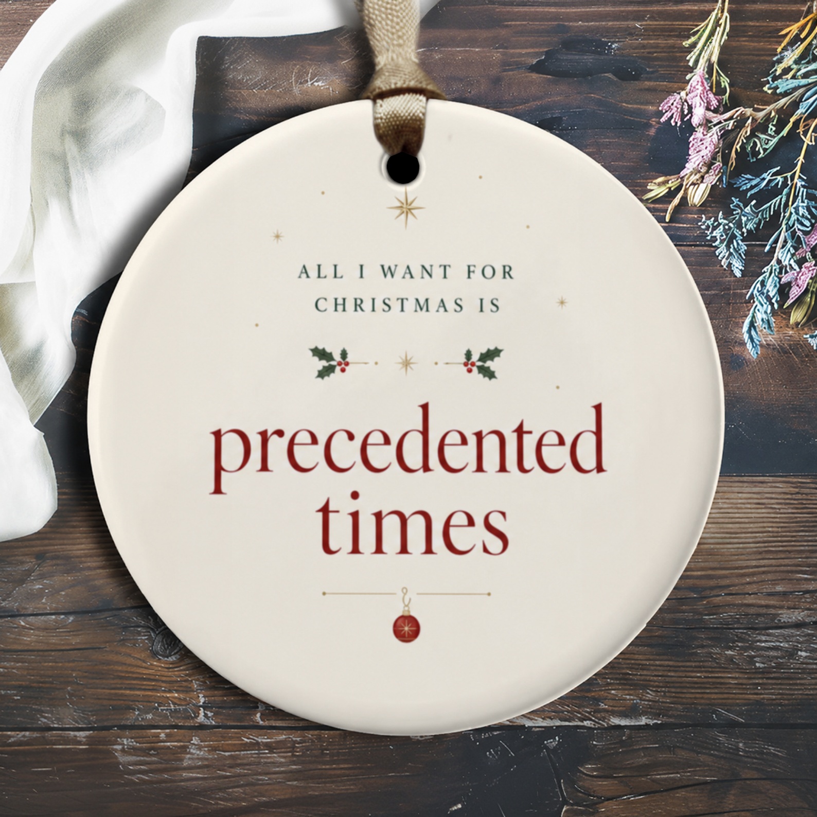 All I Want For Christmas Is Precedented Times Funny Christmas Ornament Holiday Decor Gift Idea Xmas Decoration O1728