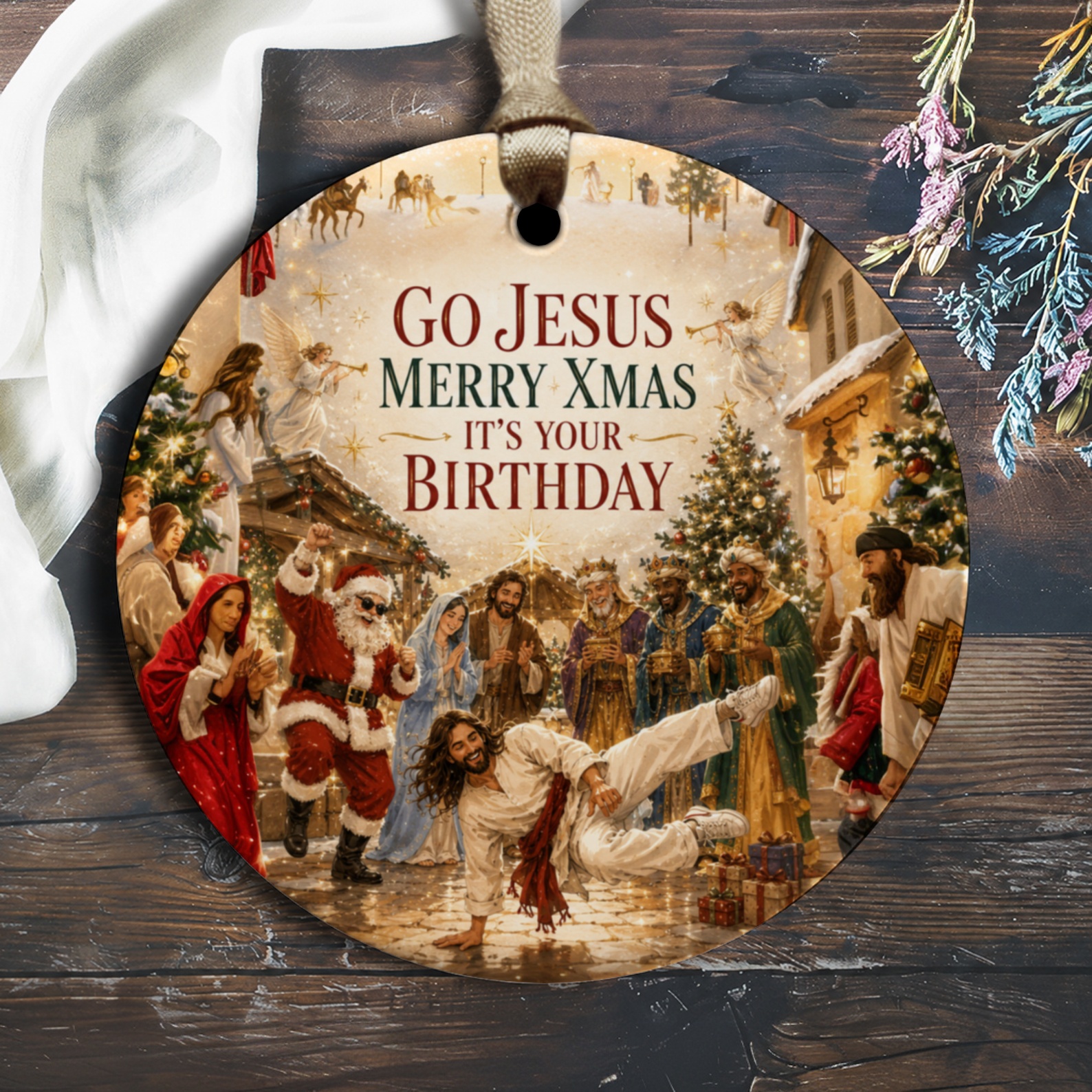 Go Jesus Merry Xmas It's Your Birthday Christmas Ornament Festive Nativity Scene Santa Holiday Decor Unique Gift O1730