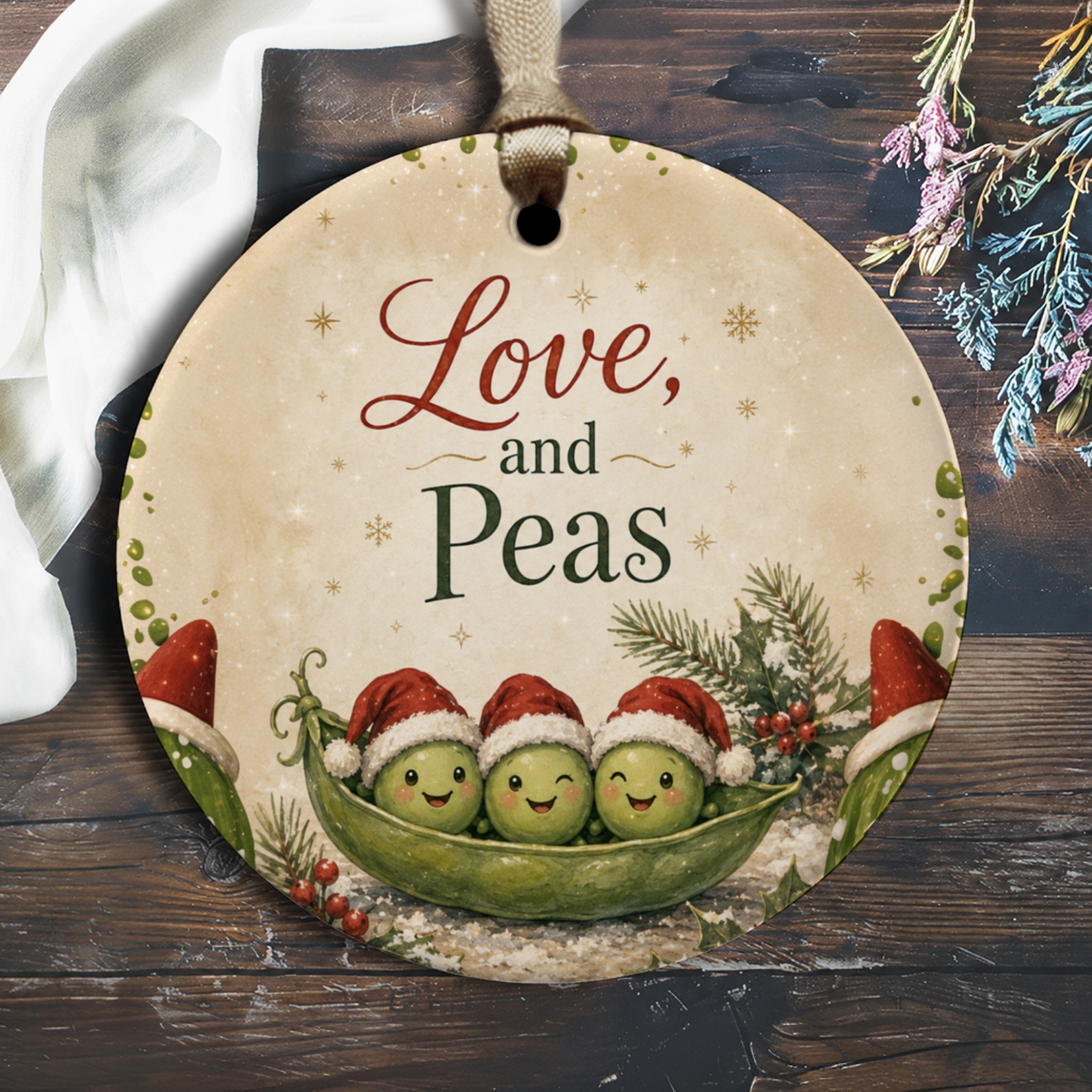 Love, And Peas Christmas Ornament Cute Holiday Decor Peas In Santa Hats Festive Decoration For Tree Funny Xmas Ornament O1733