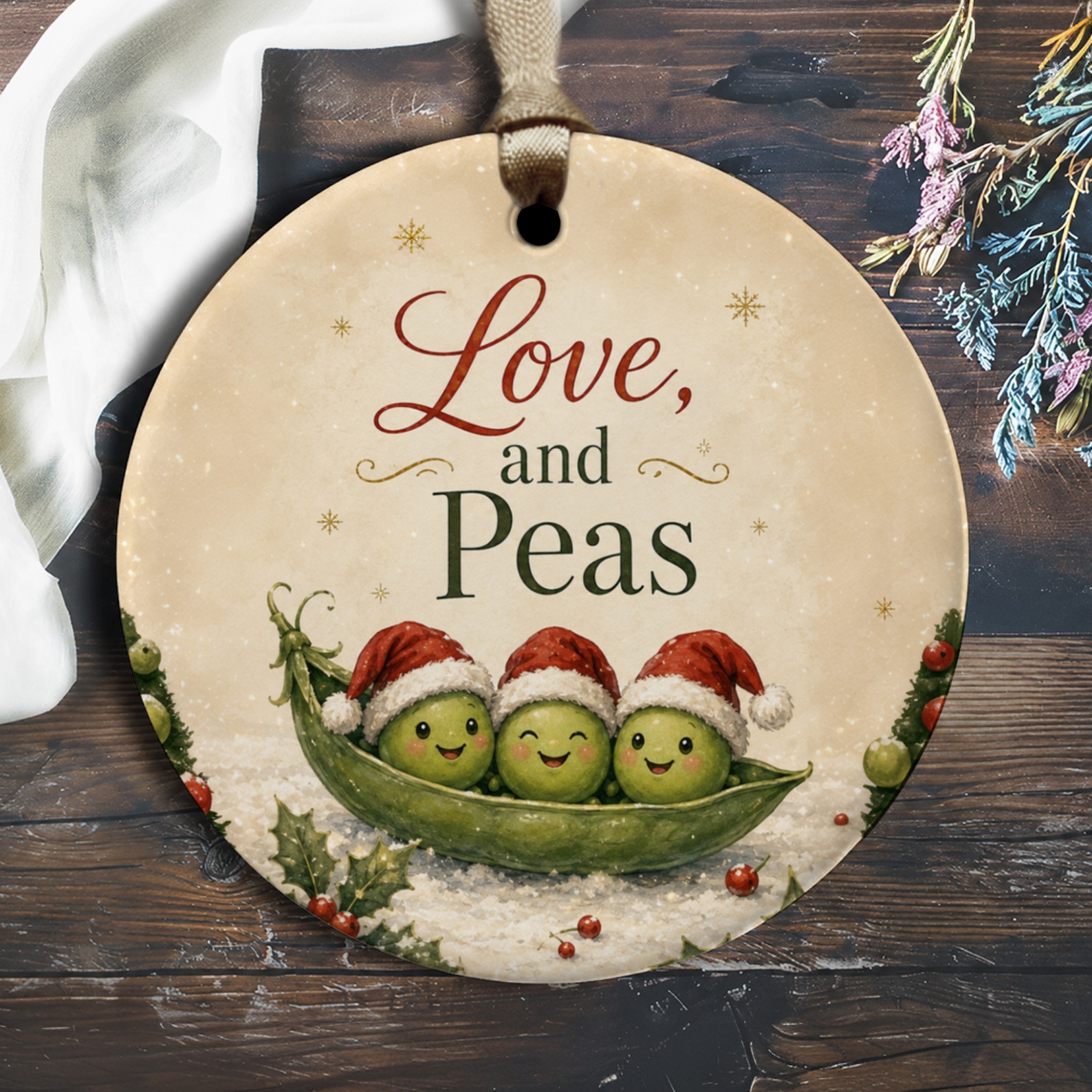 Love, And Peas Christmas Ornament Cute Holiday Decor Peas In Santa Hats Festive Home Decoration Gift For Family O1734