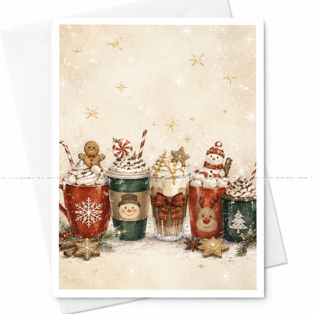 Festive Hot Chocolate Christmas Greeting Card Holiday Cheer Card For Friend Cozy Winter Scene Cute Holiday Card C5937