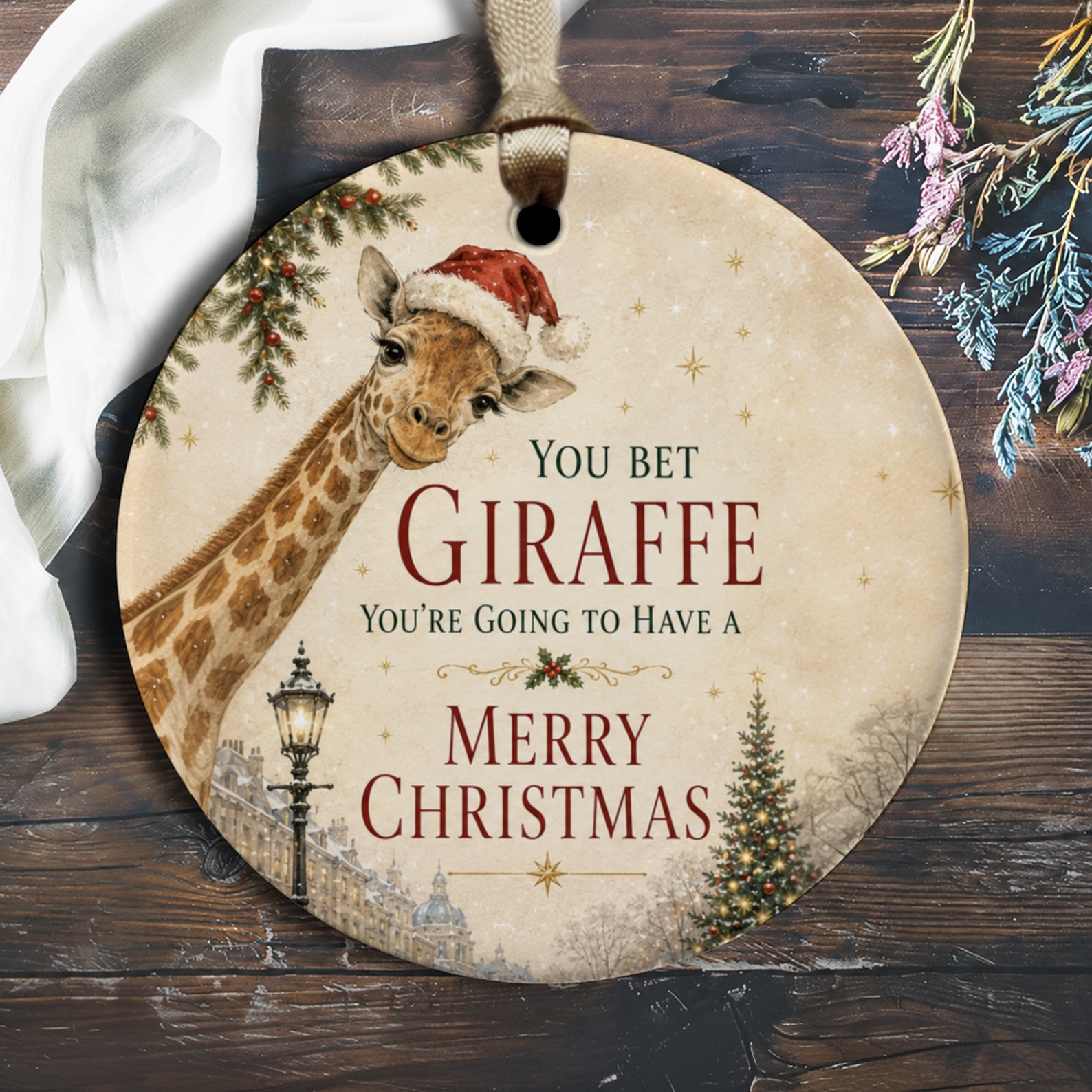 You Bet Giraffe You're Going To Have A Merry Christmas Ornament Funny Giraffe Christmas Ornament Holiday Decor Animal Lover Gift O1736