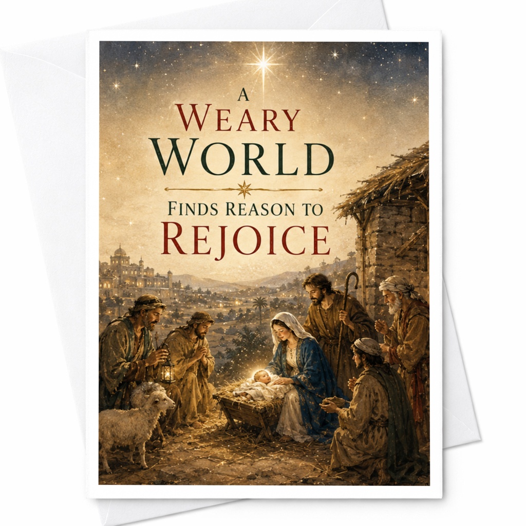 A Weary World Finds Reason To Rejoice Christmas Card Nativity Scene Religious Holiday Card For Family Inspirational C5944
