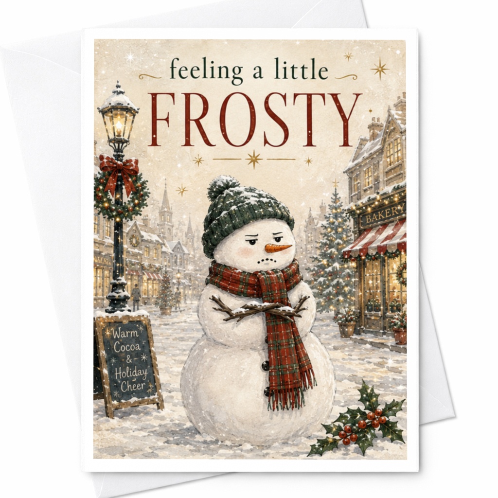 Feeling A Little Frosty Christmas Card Cute Snowman Winter Scene Holiday Greeting Card Festive Seasonal Card For Friends Family C5945