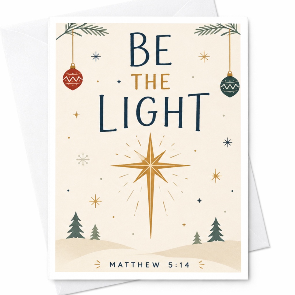 Be The Light Christmas Card Religious Holiday Greeting Card Matthew 5:14 Inspirational Christian Card Star Ornament C5948