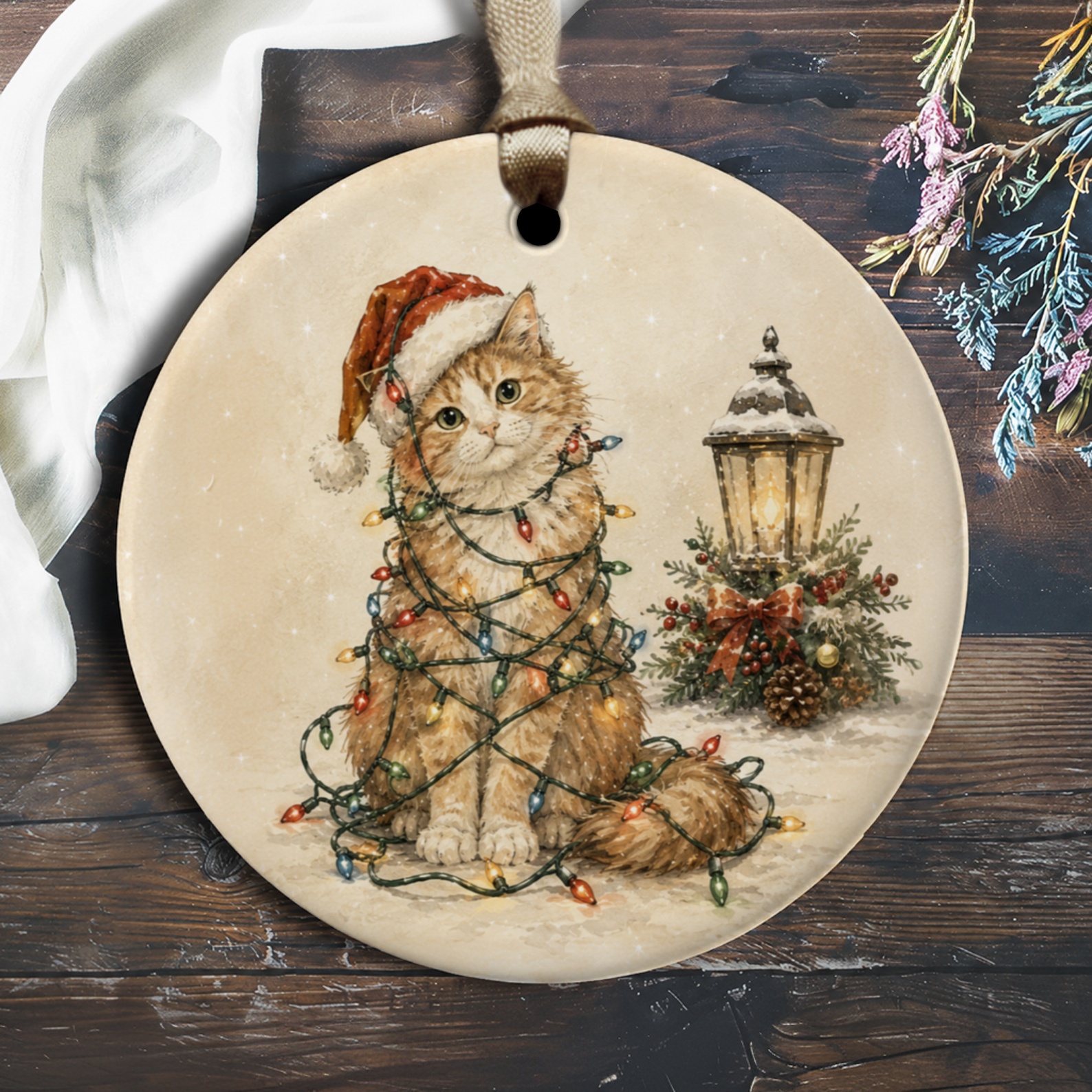 Cat Christmas Ornament Cute Holiday Decor Festive Cat Lover Gift Adorable Kitty With Lights Winter Decoration O1749