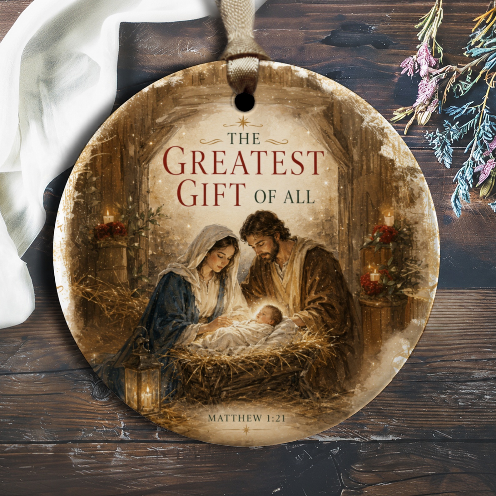 The Greatest Gift Of All Christmas Ornament Nativity Scene Religious Holiday Decor Christian Gift Matthew 1:21 O1774