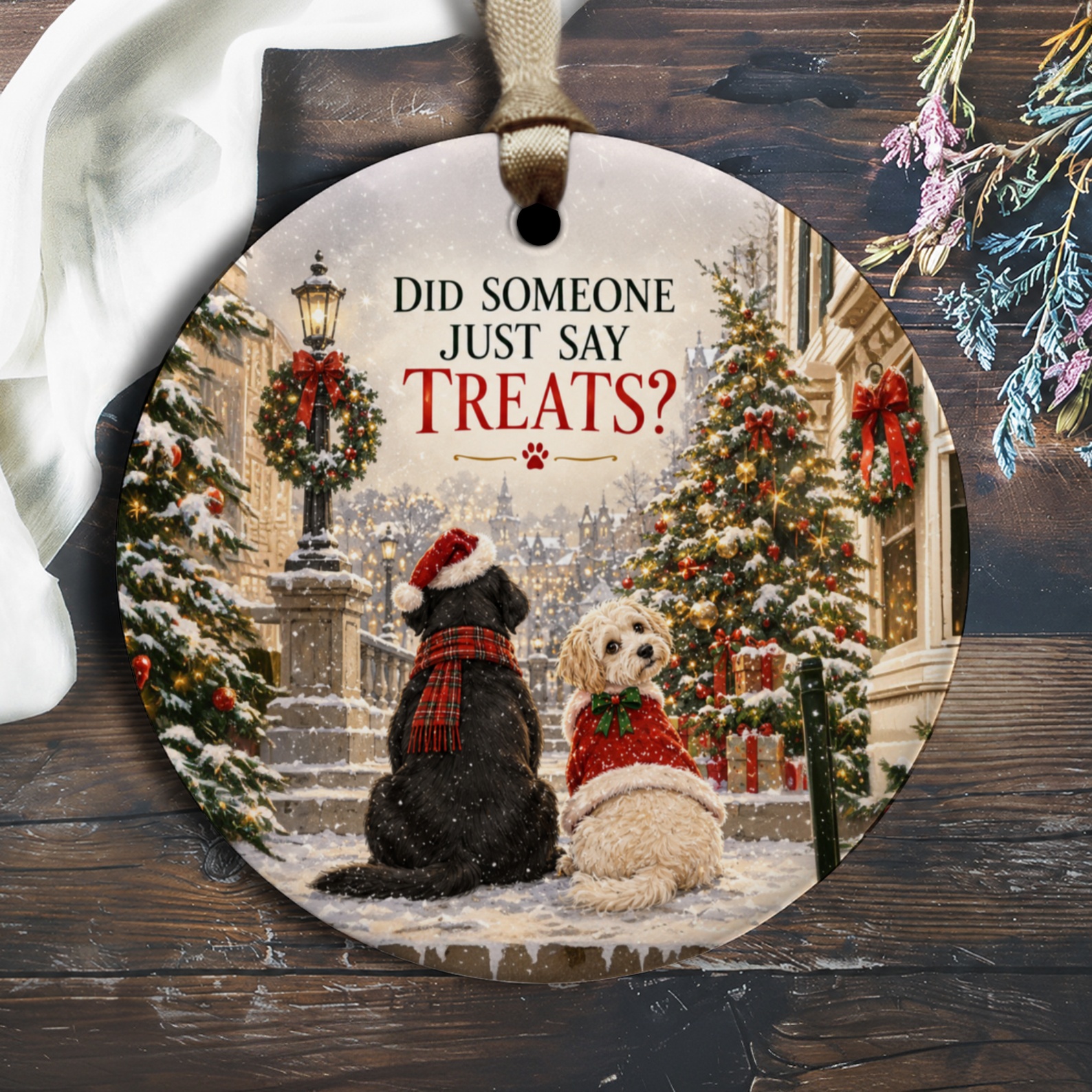 Did Someone Just Say Treats? Christmas Ornament Cute Dog Winter Scene Holiday Decor Pet Lover Gift O1775