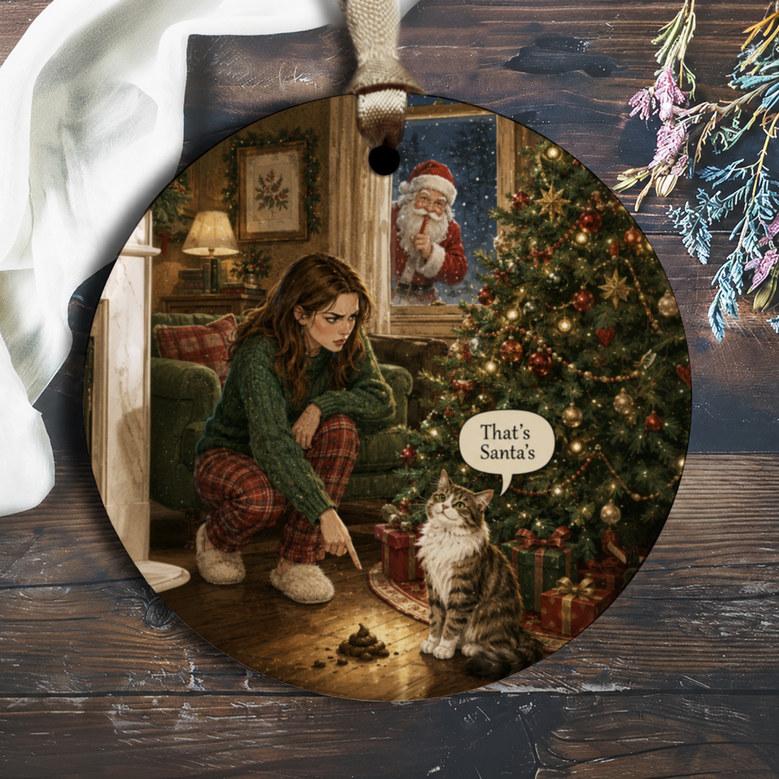 That's Santa's Funny Christmas Ornament Cat Holiday Decor Santa Claus Tree Decoration Gift O1777