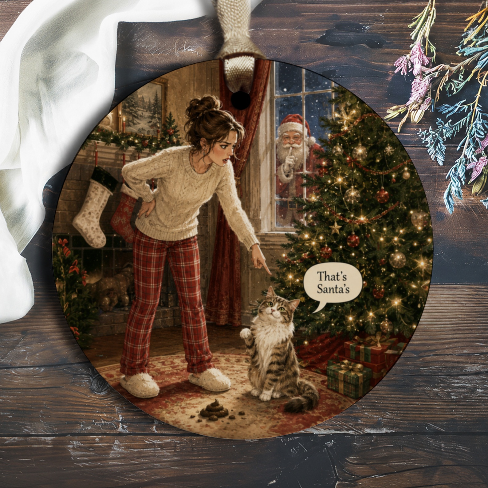 That's Santa's Funny Christmas Ornament Cat And Holiday Scene Cute Xmas Decor Gift For Cat Lovers O1778