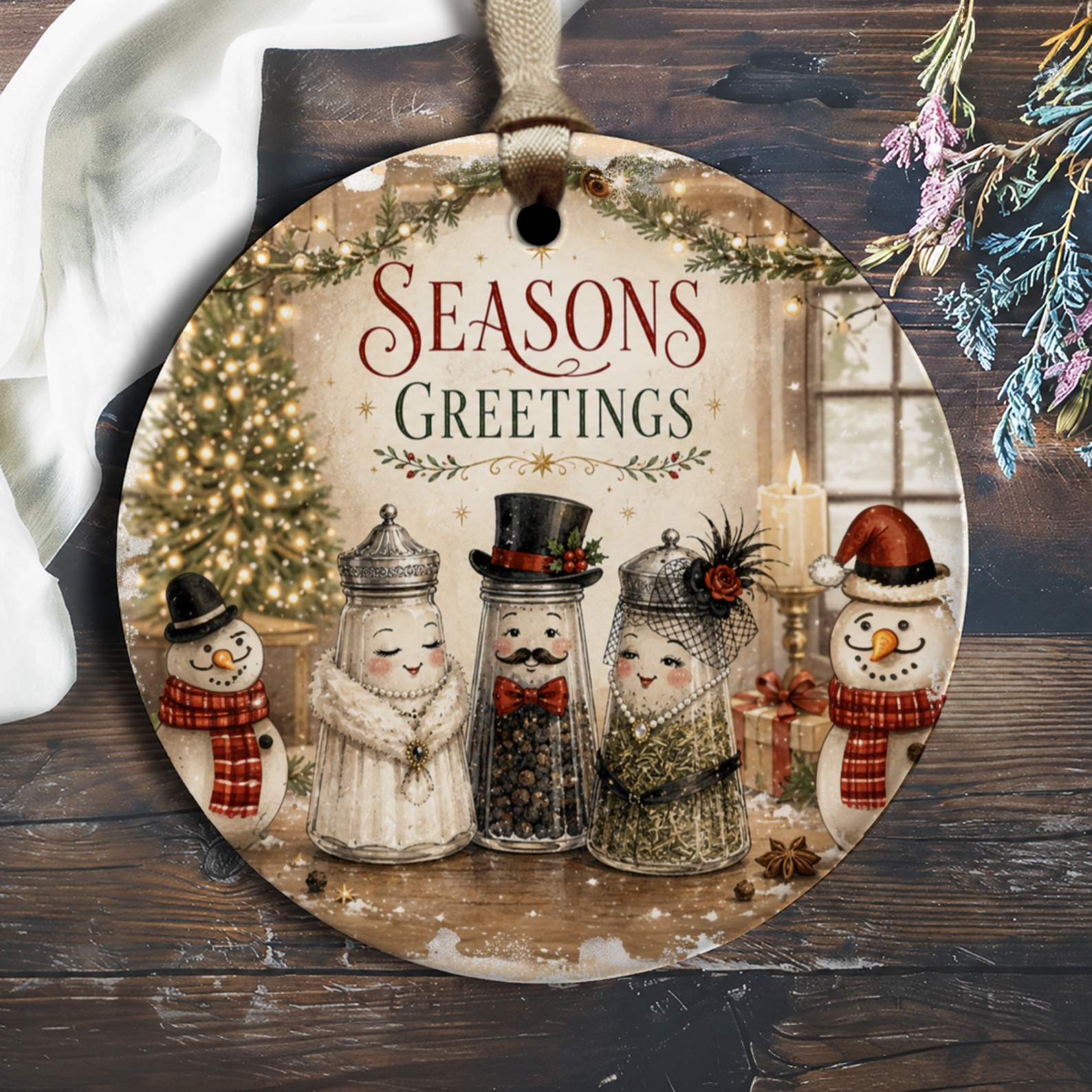 Seasons Greetings Christmas Ornament Festive Salt And Pepper Shakers Snowmen Holiday Decor Winter Decoration Gift O1790