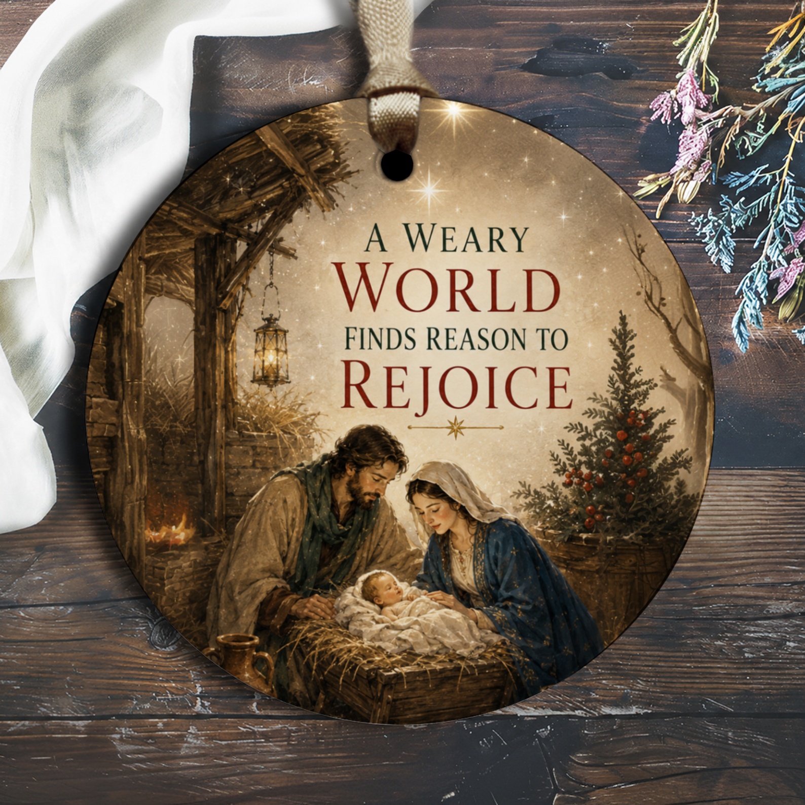 A Weary World Finds Reason To Rejoice Christmas Ornament Nativity Scene Holy Family Religious Holiday Decor O1796