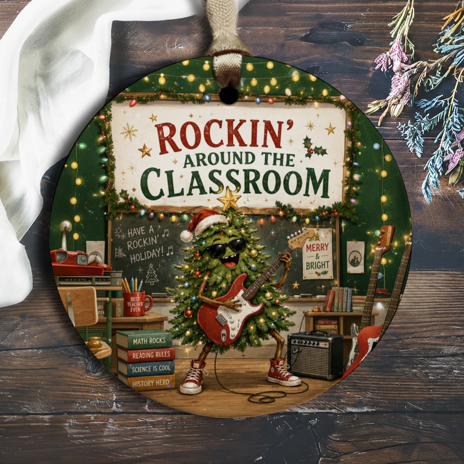 Rockin' Around The Classroom Christmas Ornament Teacher Holiday Decor Classroom Gift Music Lover Festive Tree O1798