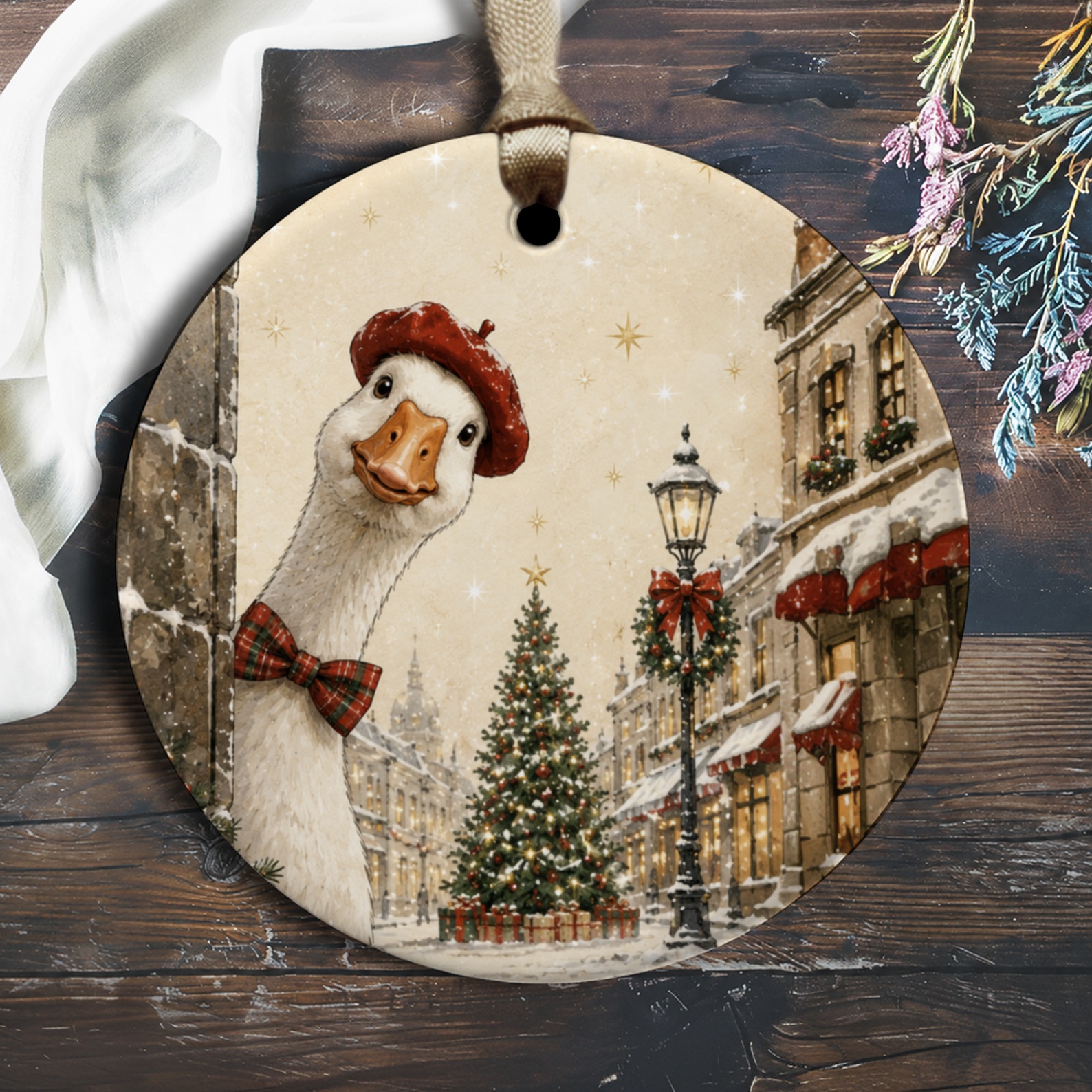 Goose In Winter Scene Christmas Ornament Festive Holiday Decor Cute Animal Ornament For Tree Winter Wonderland Decoration O1720