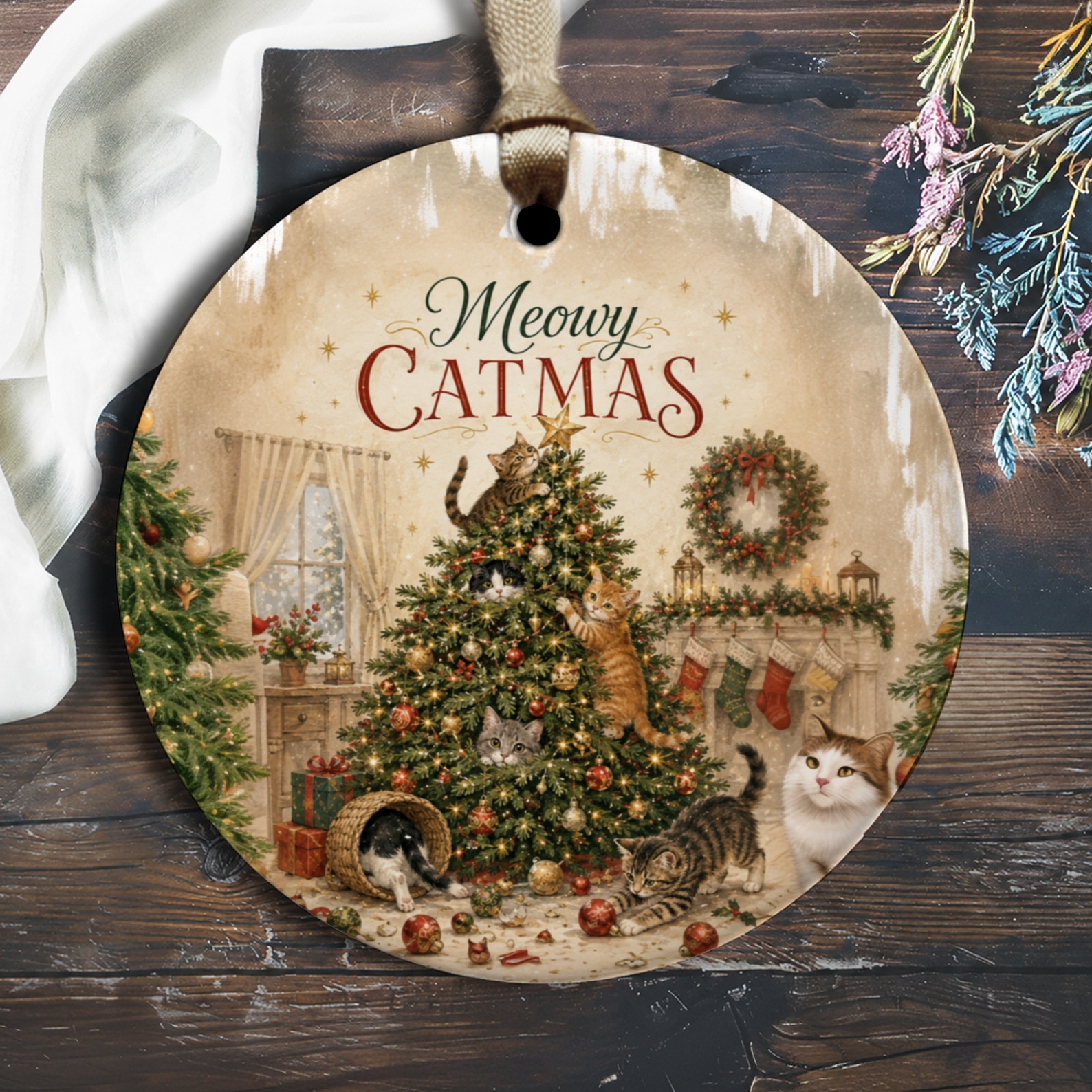 Meowy Catmas Christmas Ornament Cute Cat Holiday Decor Festive Tree Decoration For Cat Lovers Adorable Feline Gift O1721
