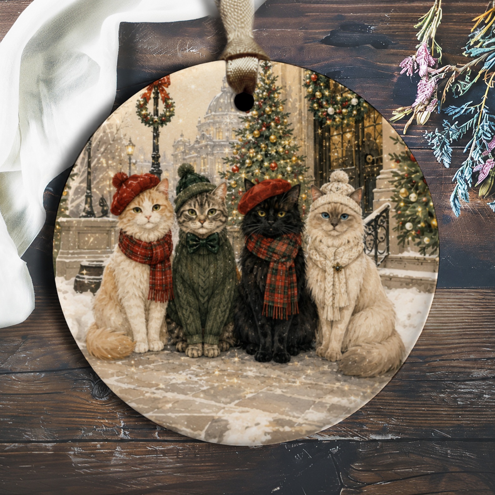 Cats In Winter Attire Christmas Ornament Cute Holiday Decor For Cat Lovers Festive Tree Decoration Cozy Winter Scene O1725