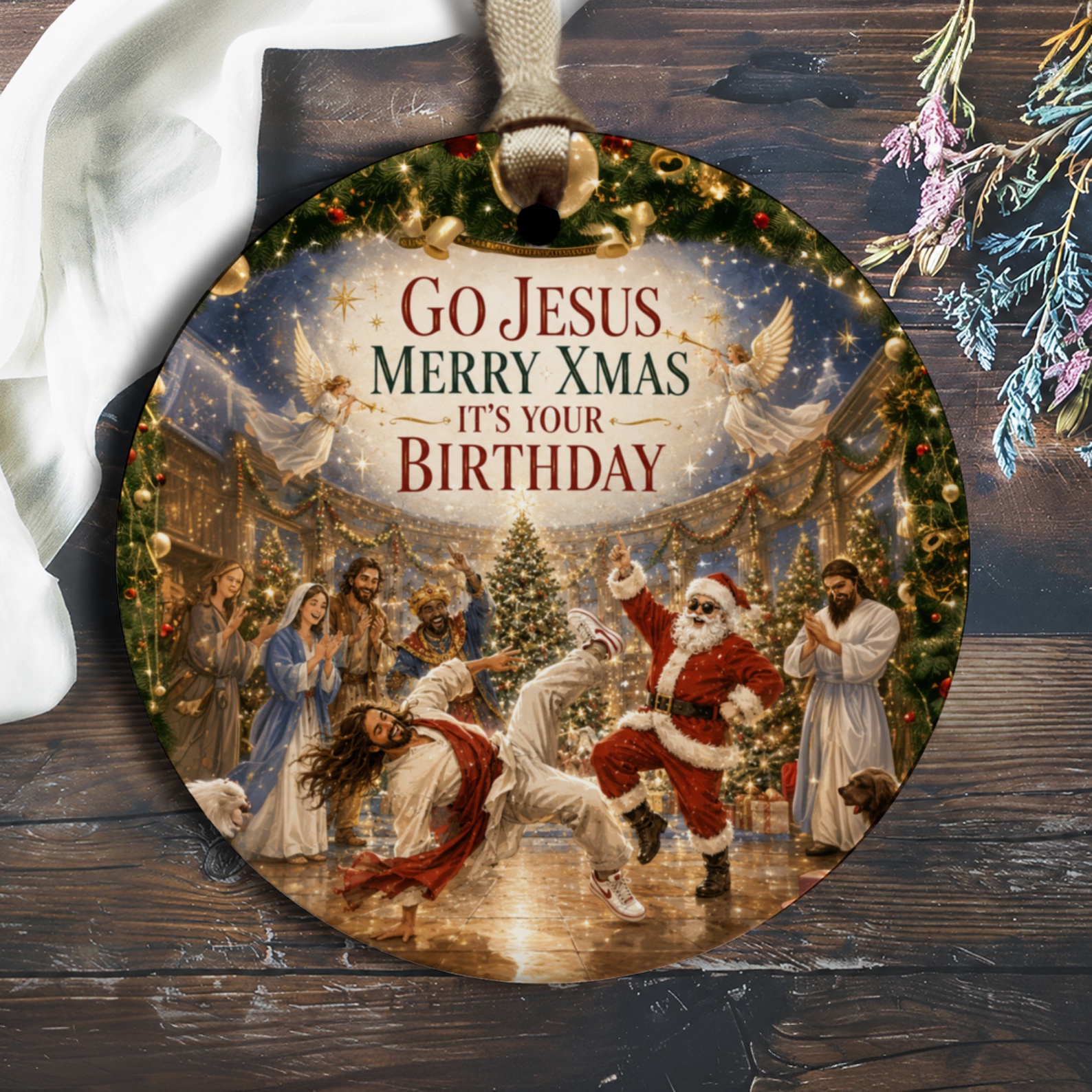 Go Jesus Merry Xmas It's Your Birthday Christmas Ornament Funny Holiday Decor Santa Jesus Dance Festive Tree Decoration O1729
