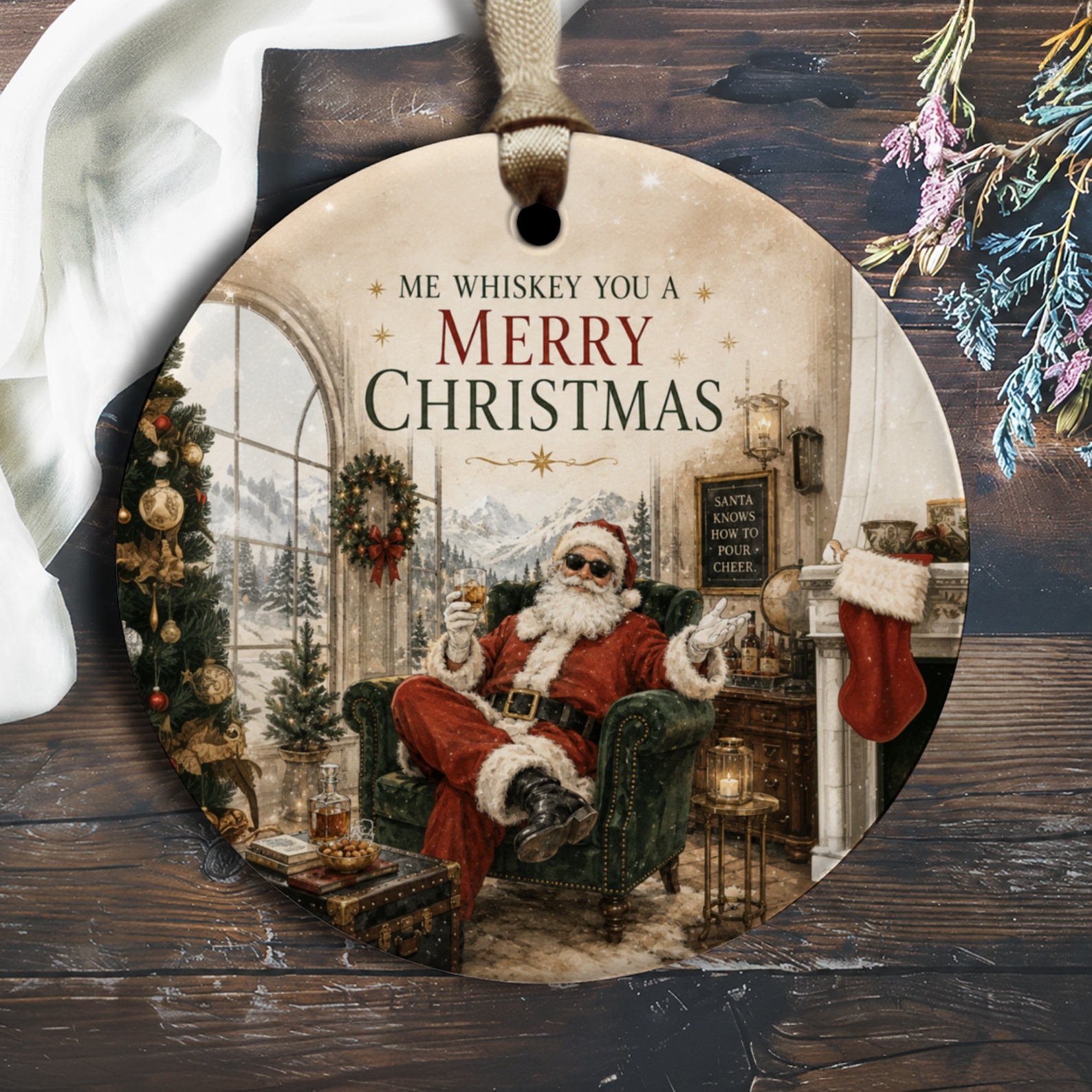 Me Whiskey You A Merry Christmas Funny Santa Ornament Christmas Decor Holiday Gift For Whiskey Lovers Festive Home Decoration O1731