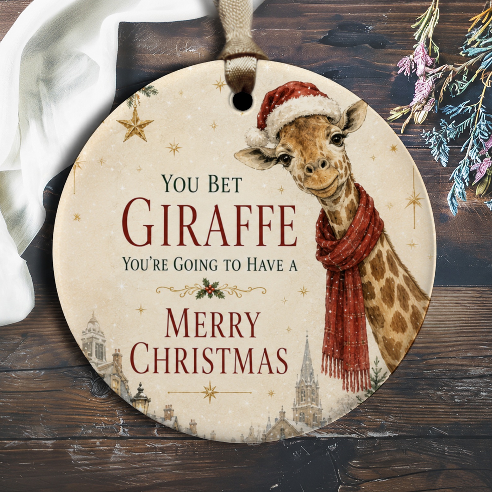 You Bet Giraffe You're Going To Have A Merry Christmas Ornament Funny Animal Christmas Decor Holiday Gift Cute Giraffe Ornament O1735