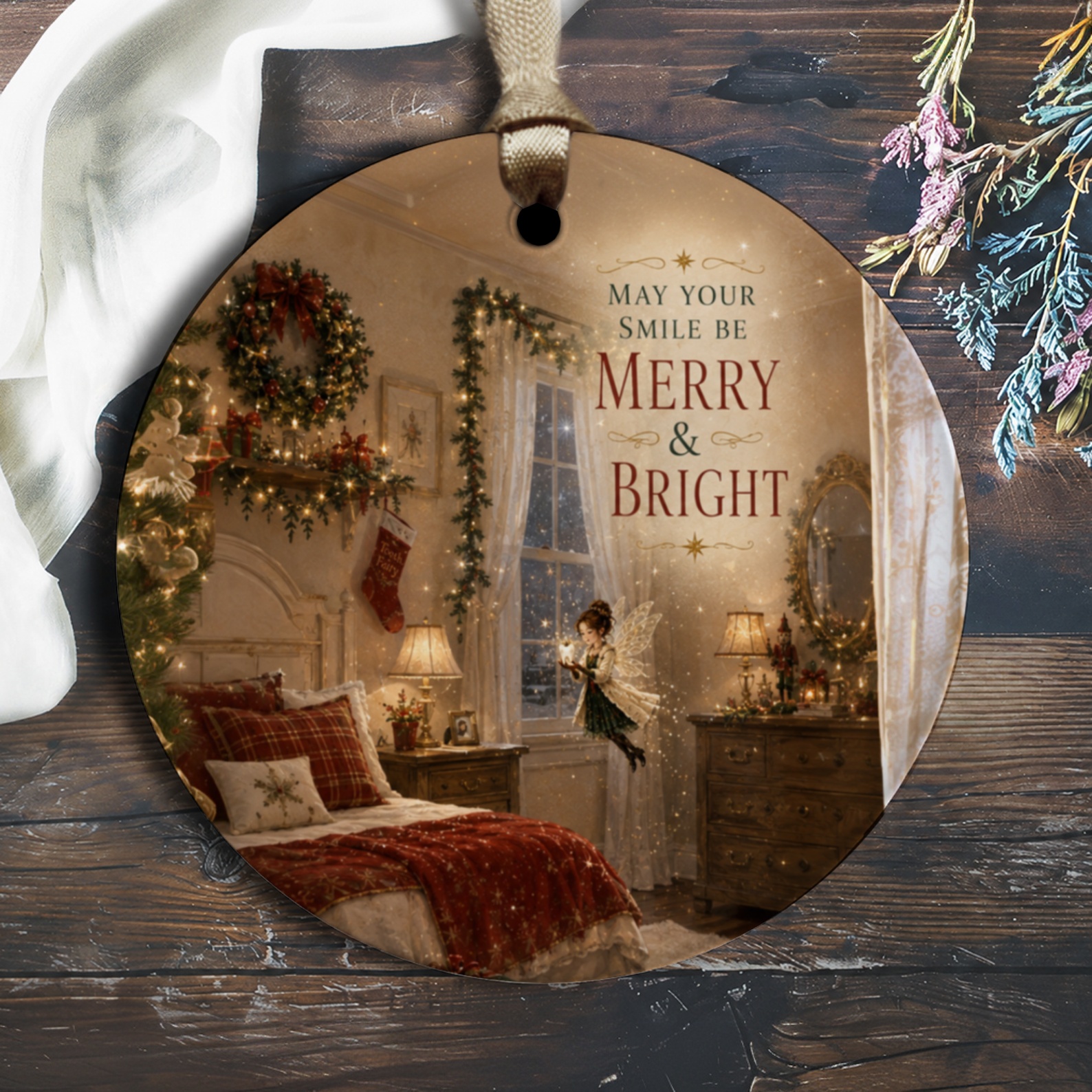 May Your Smile Be Merry & Bright Christmas Ornament Cozy Holiday Decor Festive Home Decoration Winter Wonderland Ornament O1744