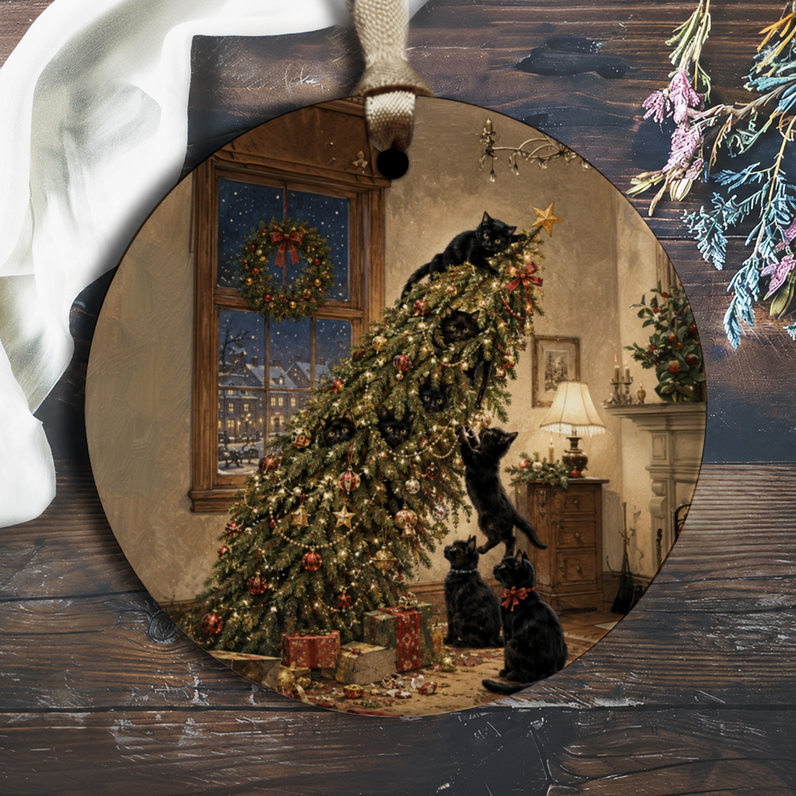 Cats On Christmas Tree Ornament Holiday Decor Cute Cat Lover Gift Festive Home Decoration Christmas Tree Ornament O1761