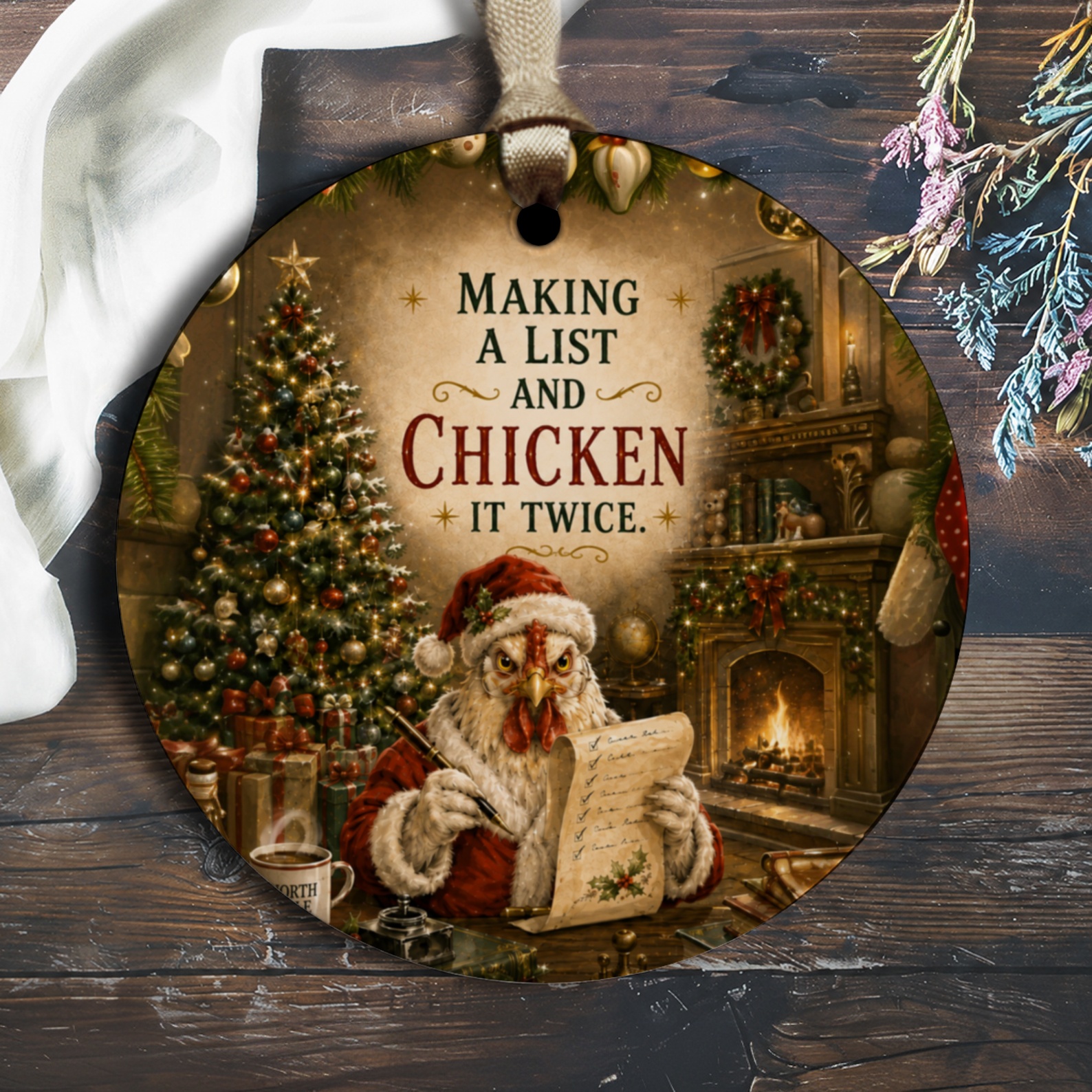 Making A List And Chicken It Twice Funny Christmas Ornament Santa Chicken Holiday Decor Tree Decoration Gift O1763