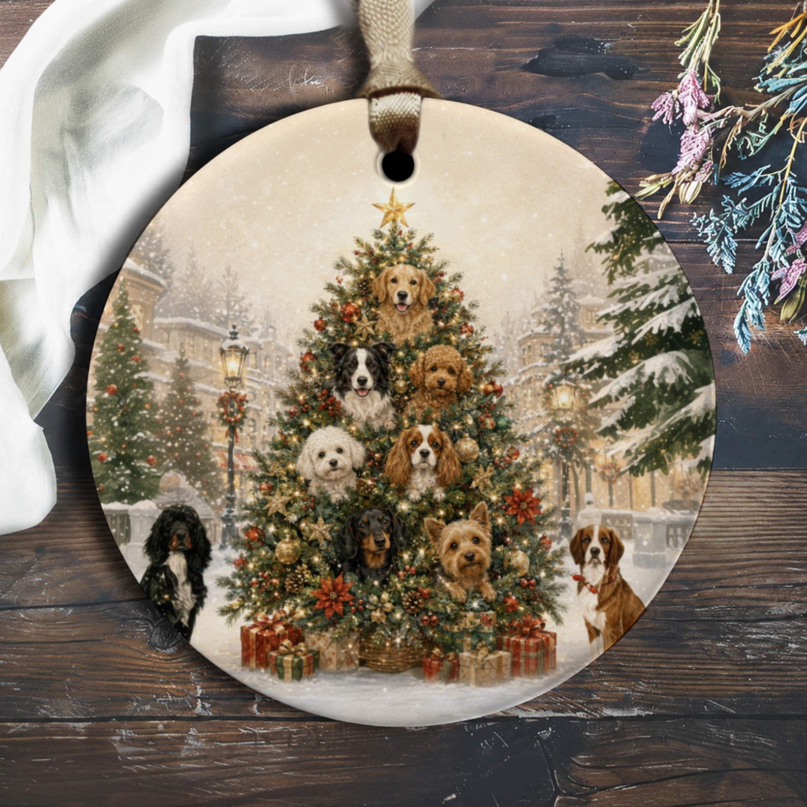 Dog Christmas Ornament Cute Holiday Decor Festive Tree Decoration Pet Lover Gift Winter Scene Ornament For Dog Lovers O1780