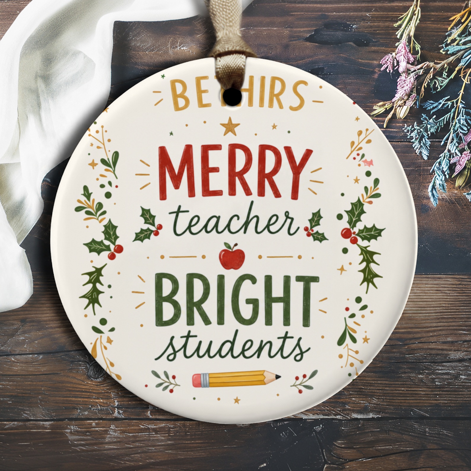 Bethirs Merry Teacher Bright Students Christmas Ornament Holiday Gift For Teachers Classroom Decor Festive Teacher Appreciation O1781