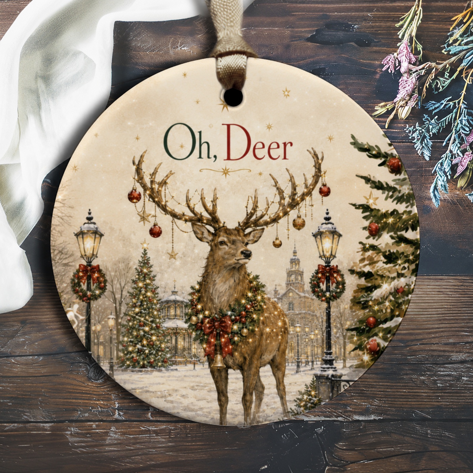 Oh, Deer Christmas Ornament Festive Holiday Decor Deer With Antlers Winter Scene Tree Decoration Gift O1783