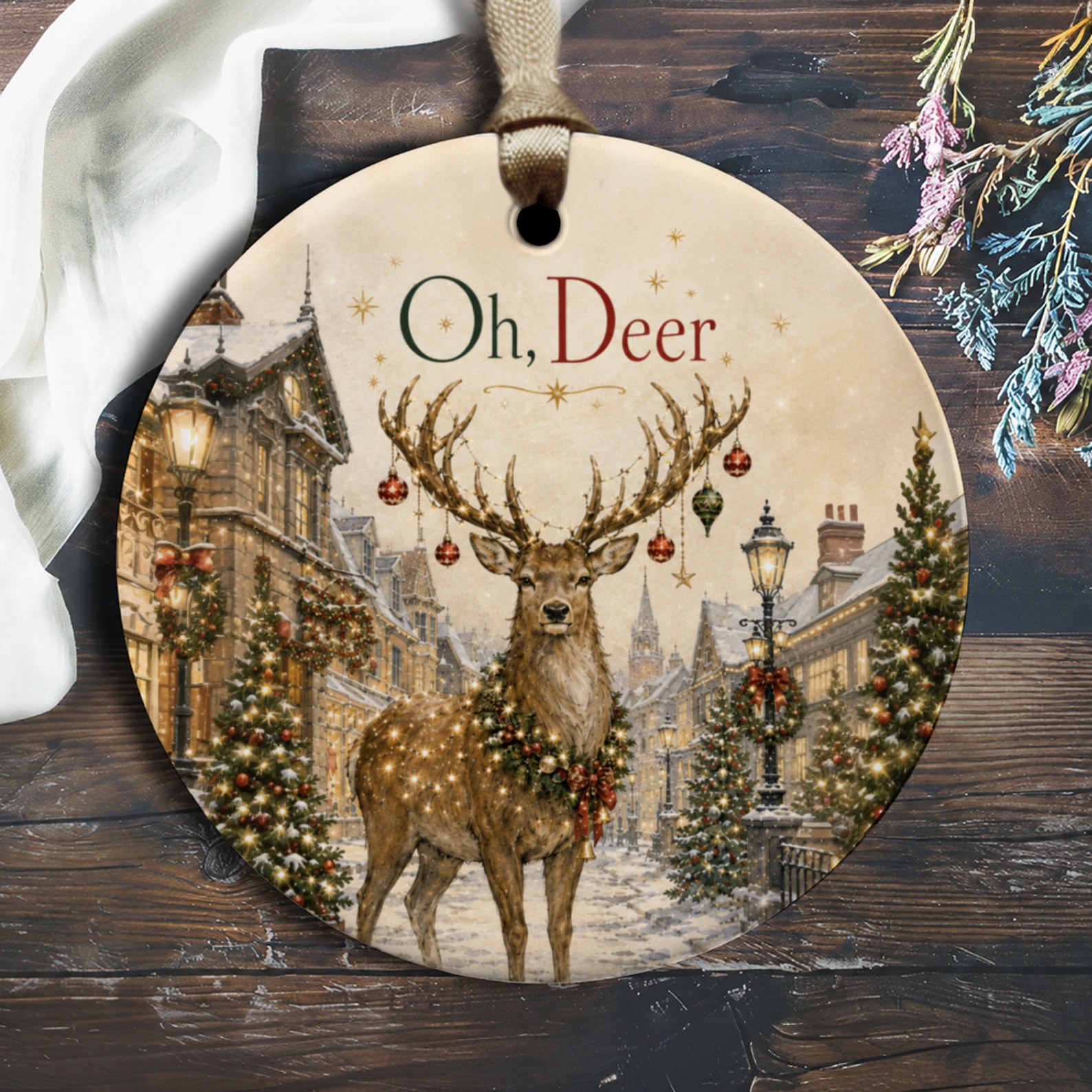 Oh, Deer Christmas Ornament Festive Holiday Decor Deer With Antlers Winter Scene Decoration Gift Idea O1784