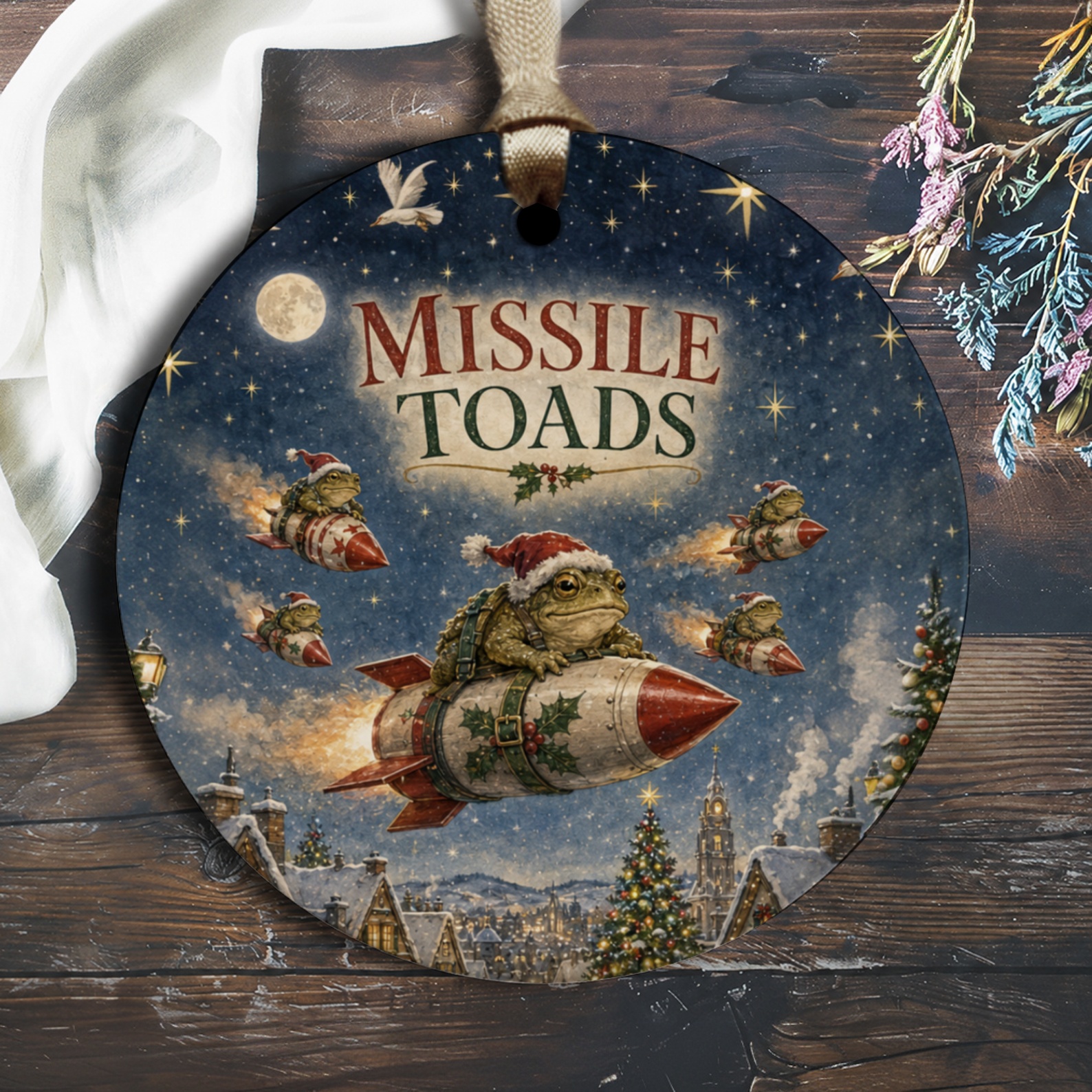Missile Toads Funny Christmas Ornament Toads On Rockets Holiday Decor Cute Animal Ornament For Tree Festive Gift O1785