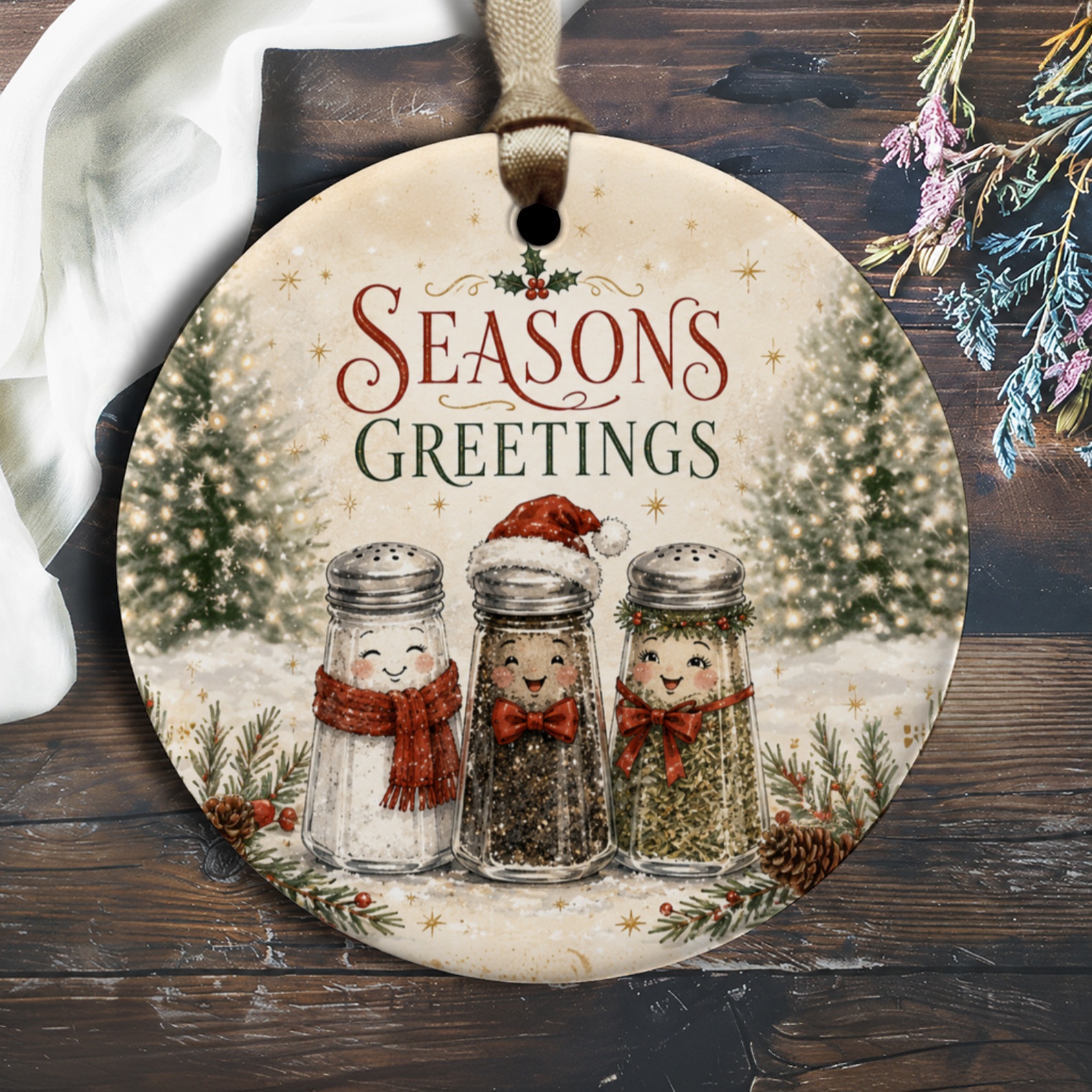 Seasons Greetings Christmas Ornament Festive Salt And Pepper Shakers Holiday Decor Cute Kitchen Decoration O1791