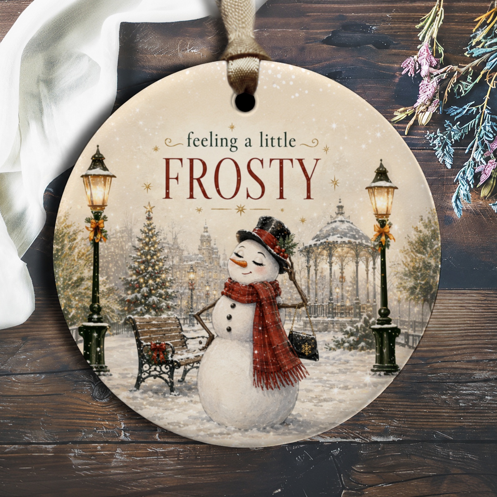Feeling A Little Frosty Christmas Ornament Snowman With Scarf Winter Holiday Decor Cute Festive Decoration Gift O1794