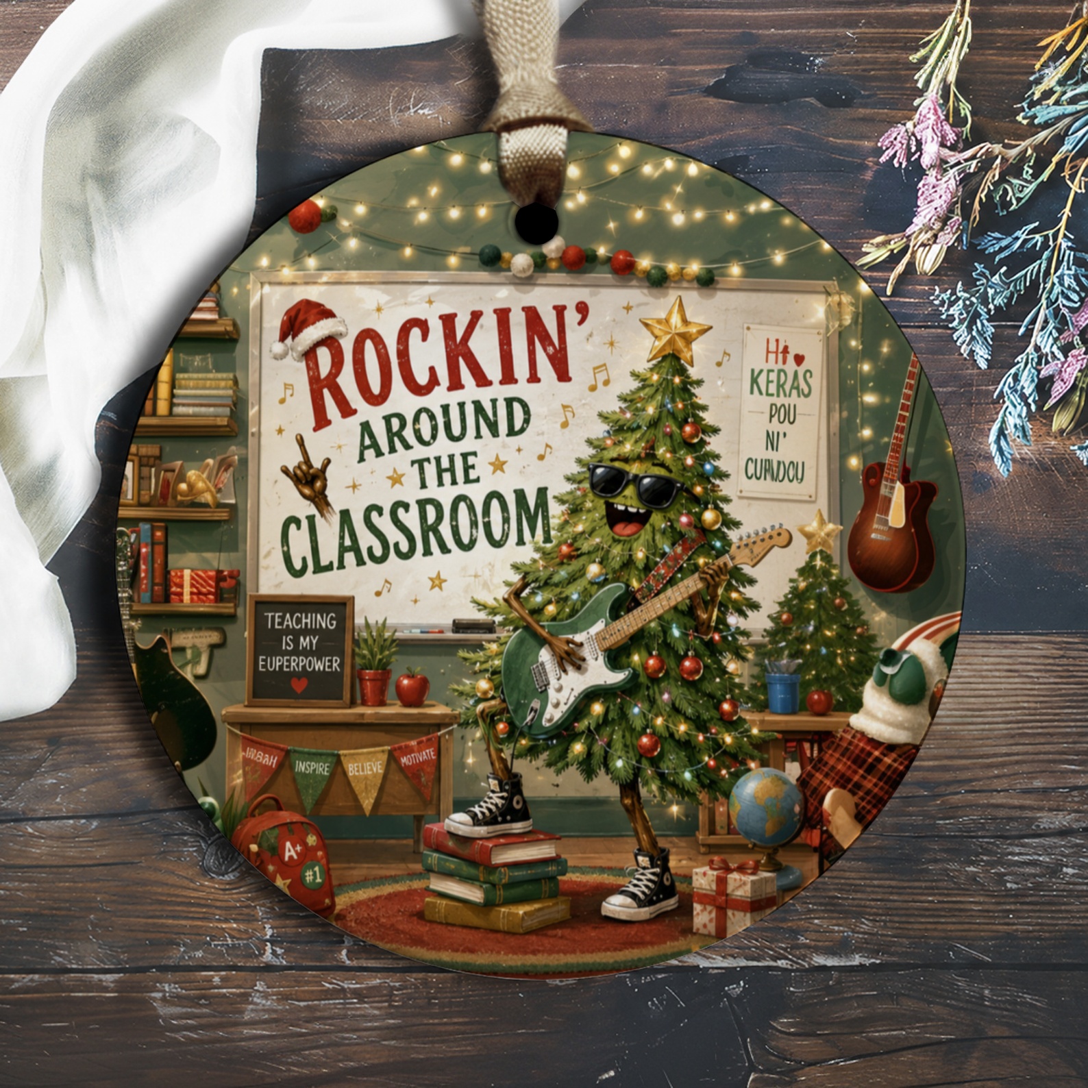 Rockin' Around The Classroom Christmas Ornament Teacher Holiday Decor Fun Classroom Tree Gift O1797