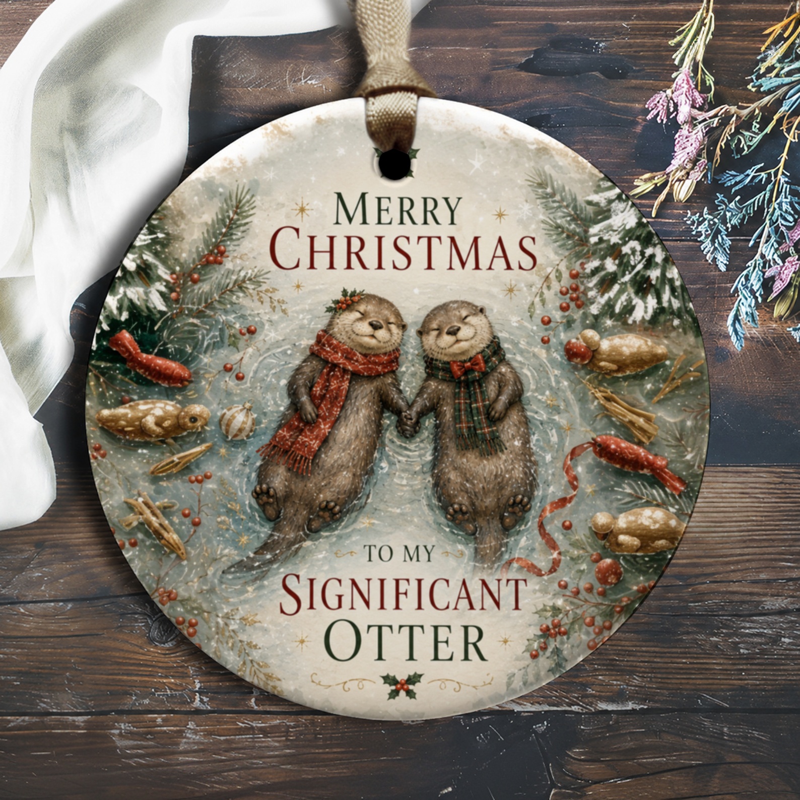 Merry Christmas To My Significant Otter Ornament Cute Otter Couple Holiday Decor Romantic Christmas Gift For Partner O1804