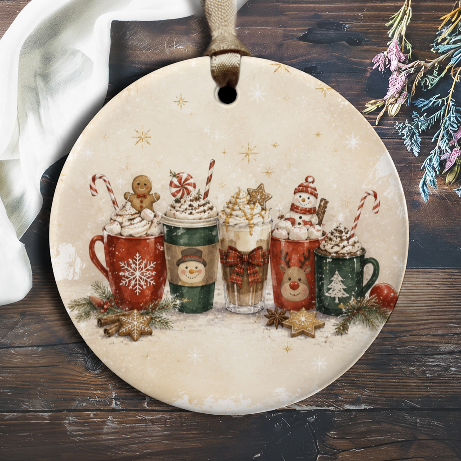 Festive Holiday Mugs Ornament Christmas Decor Snowman Reindeer Hot Cocoa Winter Decoration For Home Seasonal Gift O1807