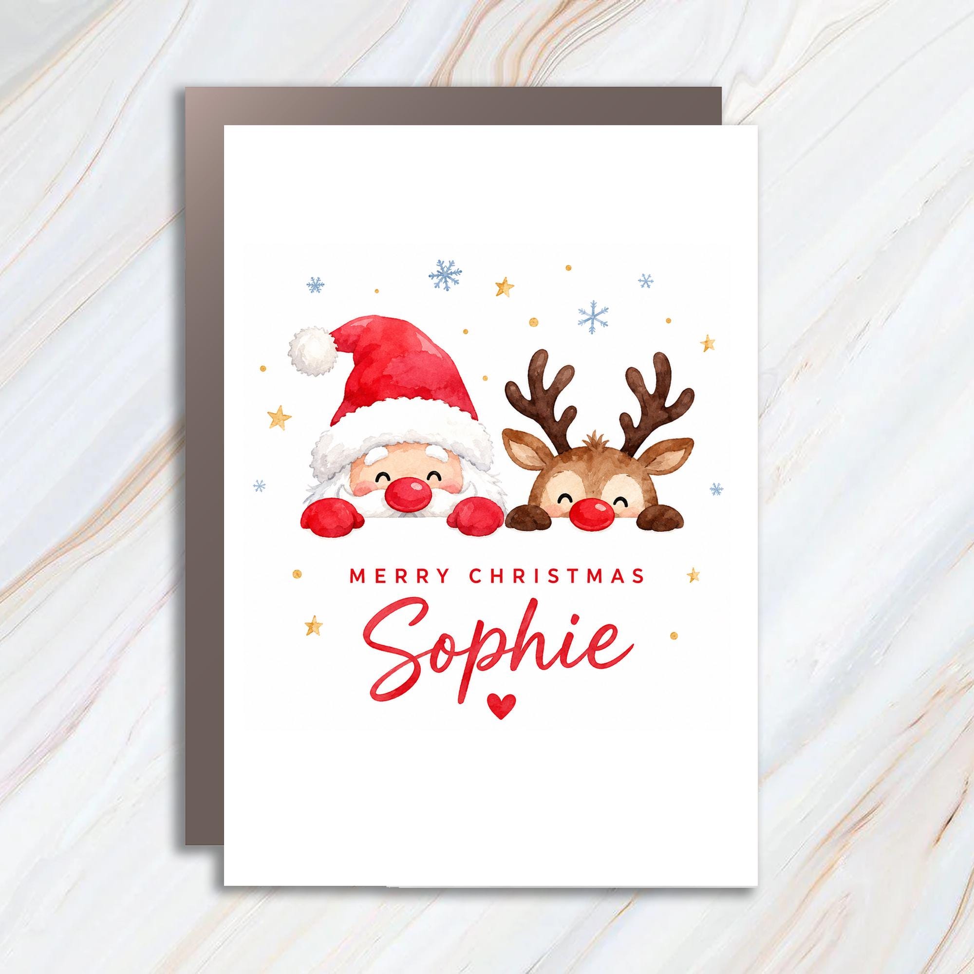 Merry Christmas Personalized Christmas Card Santa Reindeer Cute Holiday Greeting Card For Kids Family C1328