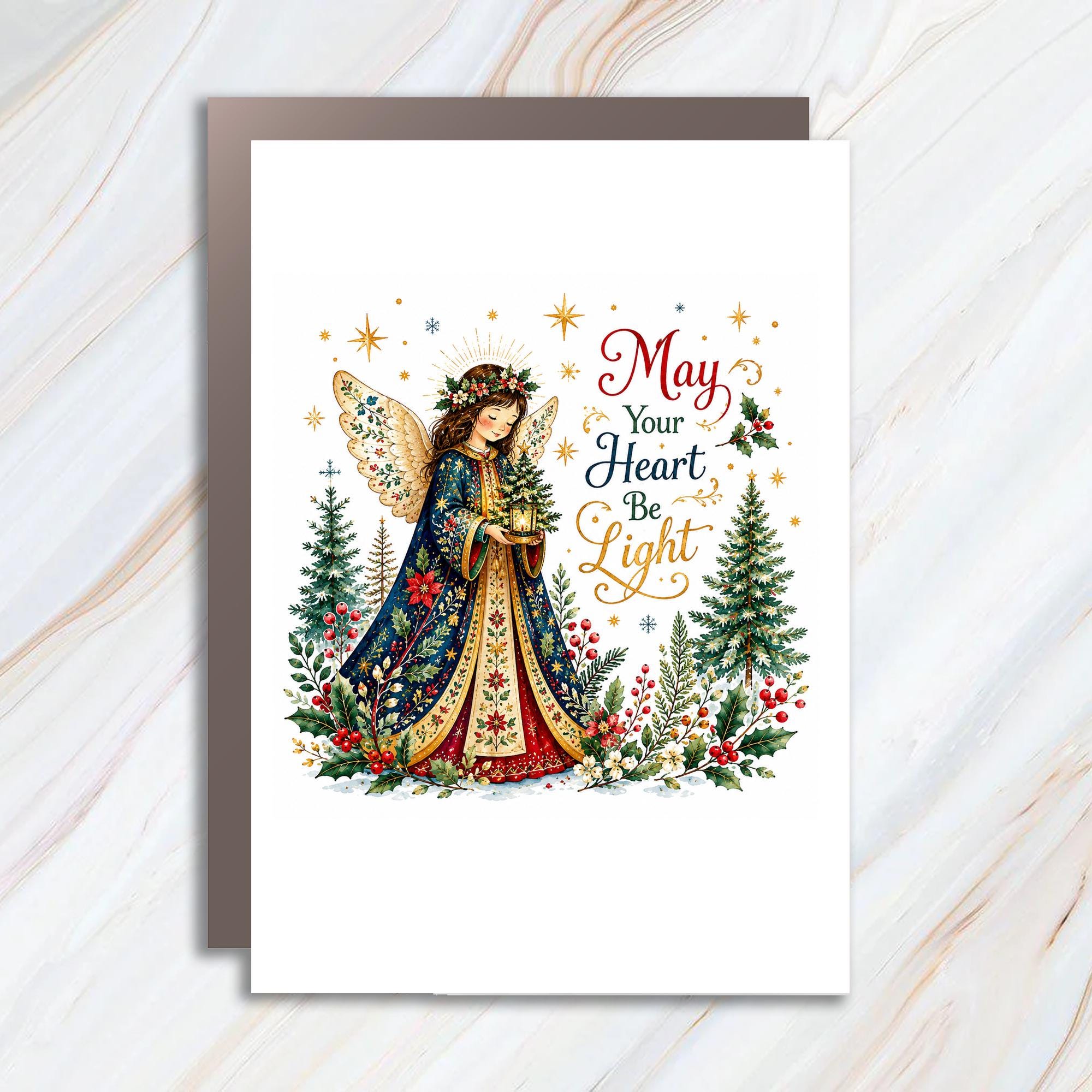 May Your Heart Be Light Christmas Card Angel Illustration Holiday Greeting Card For Her Festive Season Wishes C1331