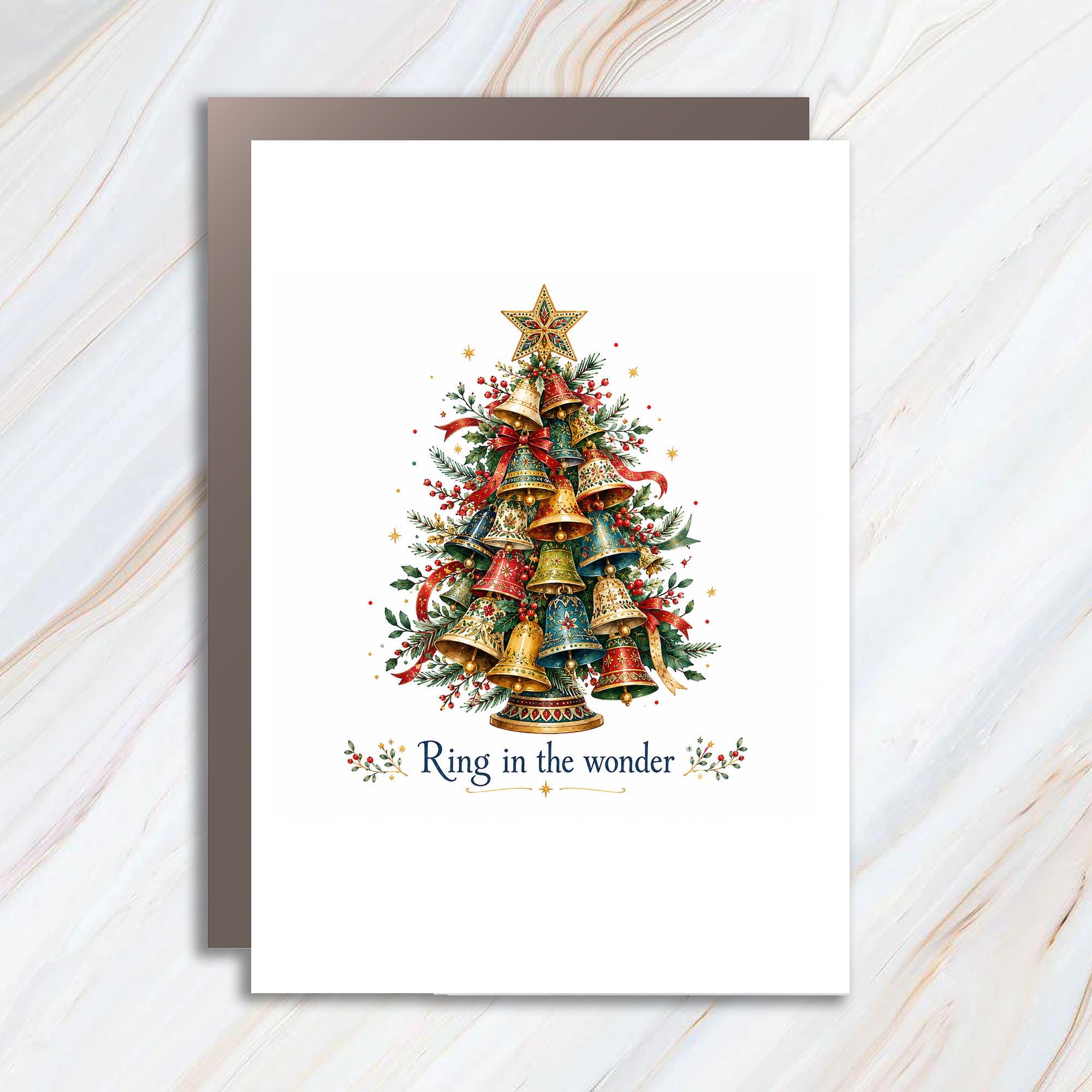 Ring In The Wonder Christmas Card Festive Holiday Greeting Card For Family Friends Beautiful Bell Tree Xmas Card C1337