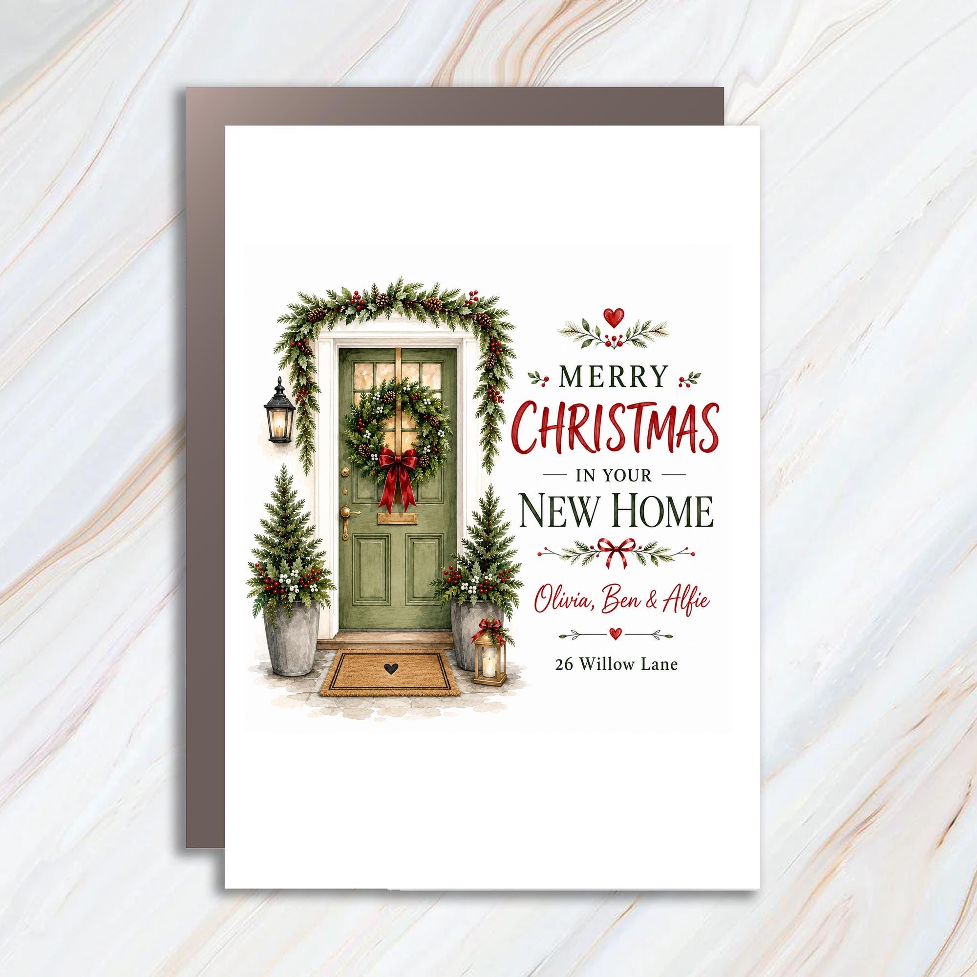 Merry Christmas In Your New Home Festive Greeting Card Personalized Holiday Card New Homeowners Christmas Card C1338