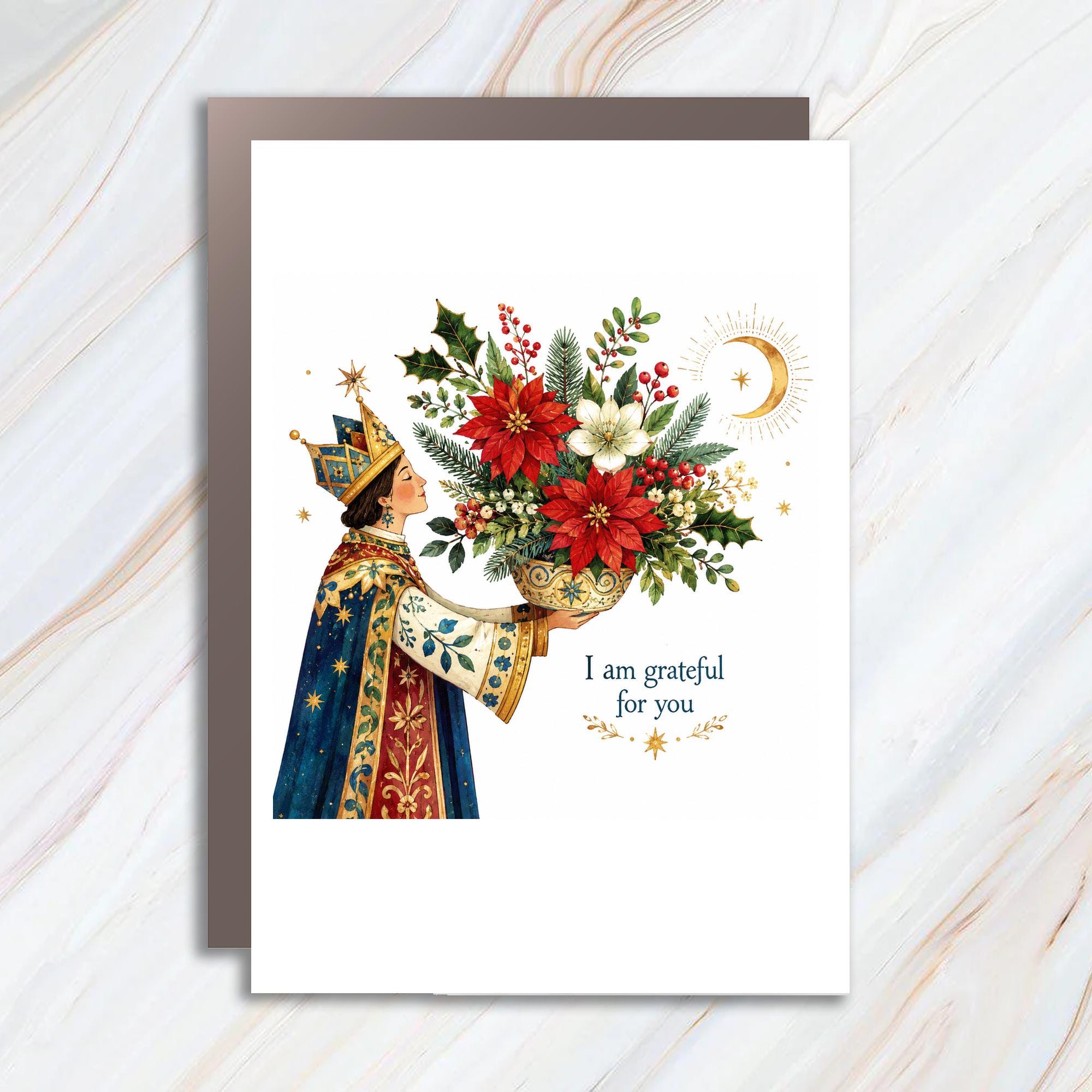 I Am Grateful For You Christmas Card Elegant Holiday Greeting Card Festive Floral For Friend Family Loved One C1313