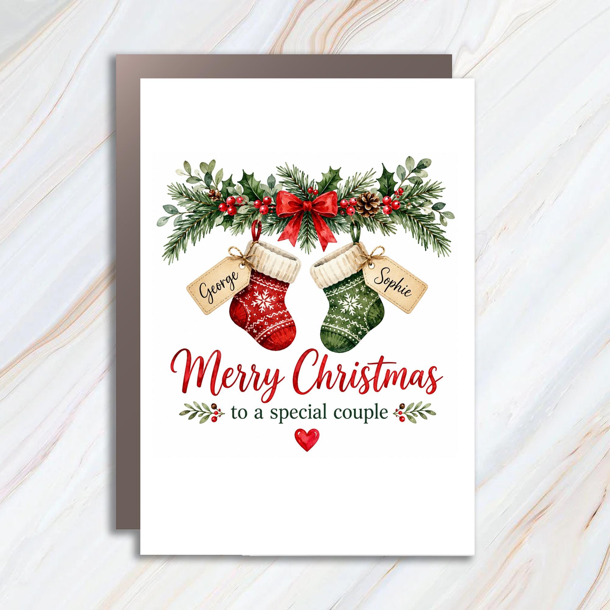 Merry Christmas To A Special Couple Christmas Card Personalized Holiday Greeting Card For Couple Festive Stocking C1321