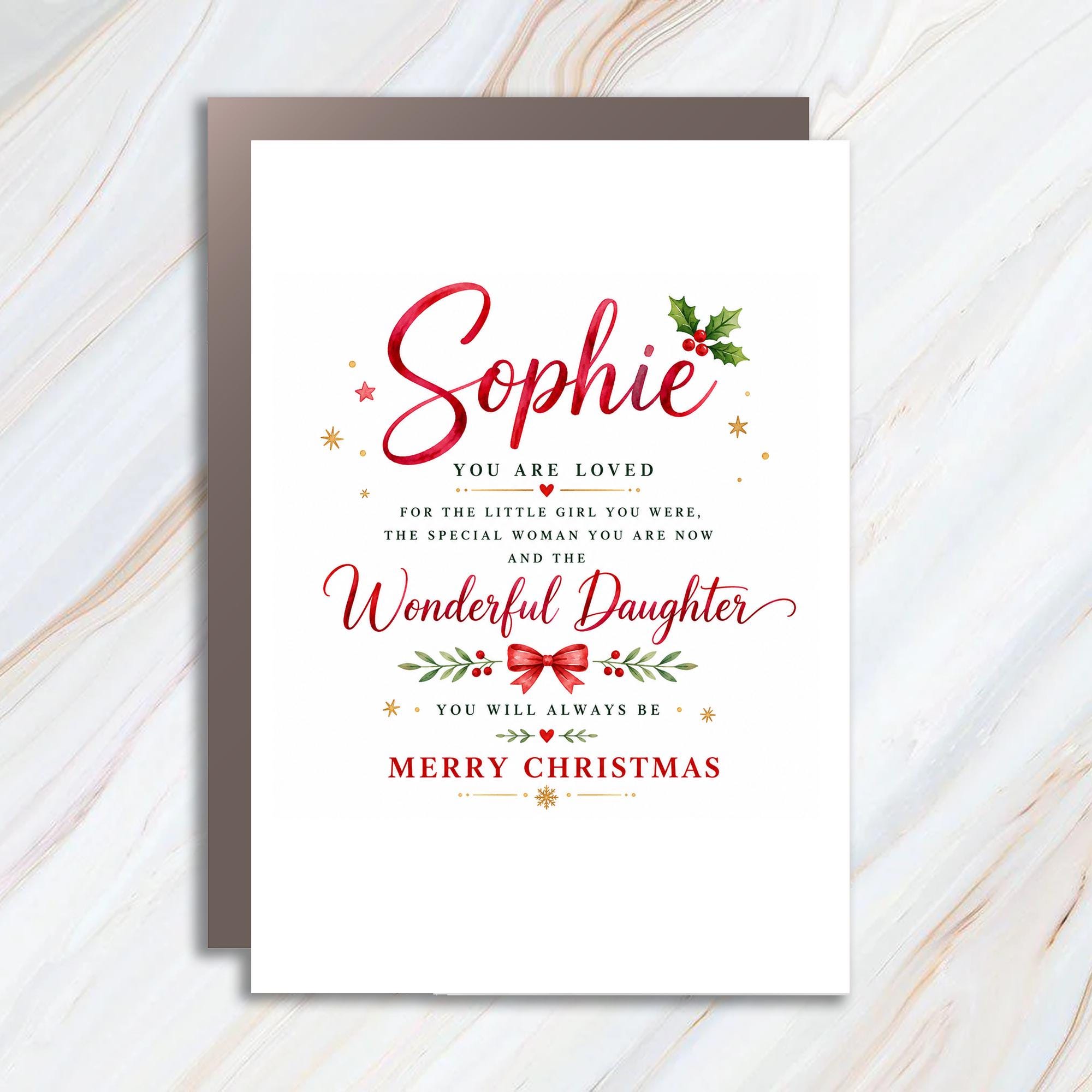 Sophie You Are Loved Wonderful Daughter Christmas Card For Her Special Woman Holiday Greeting Card Sentimental Xmas Card C1322
