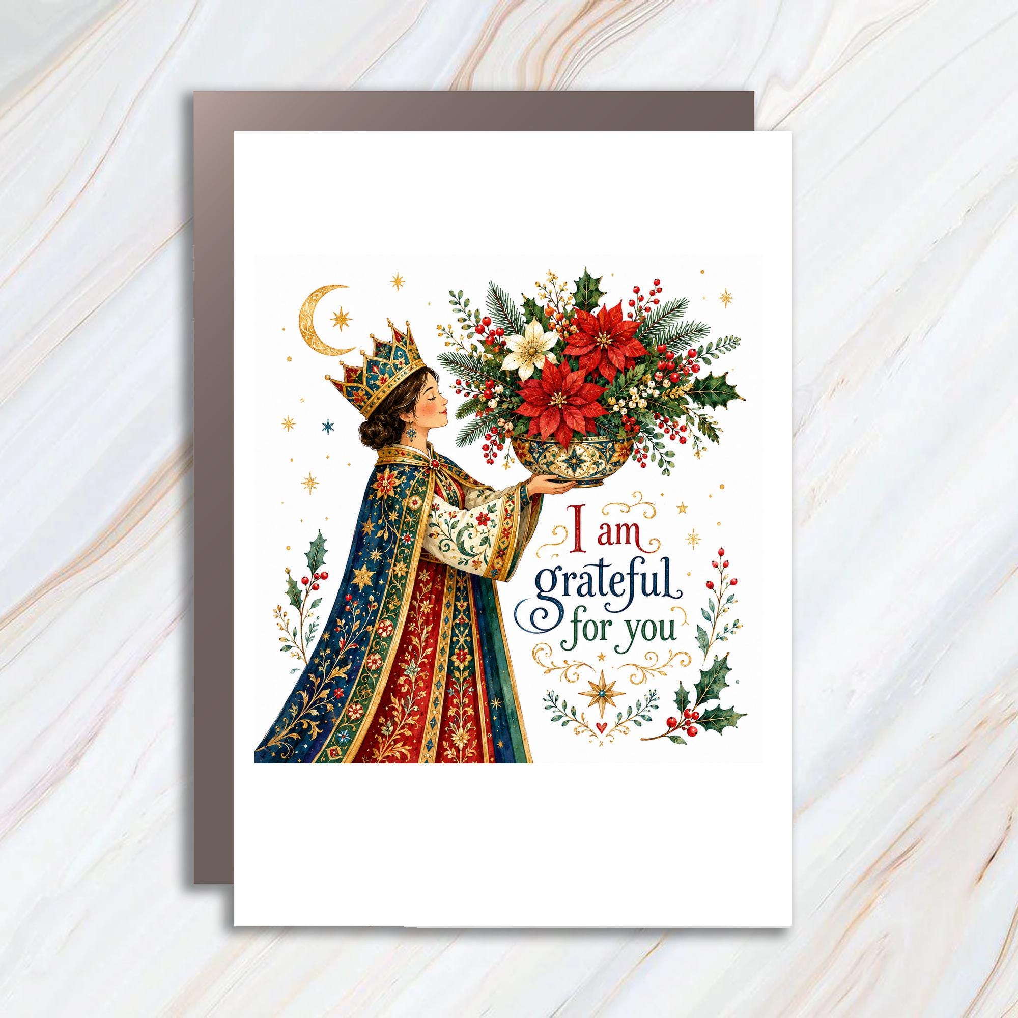 I Am Grateful For You Thank You Card Elegant Floral Appreciation Greeting Card For Her Holiday Season C1332