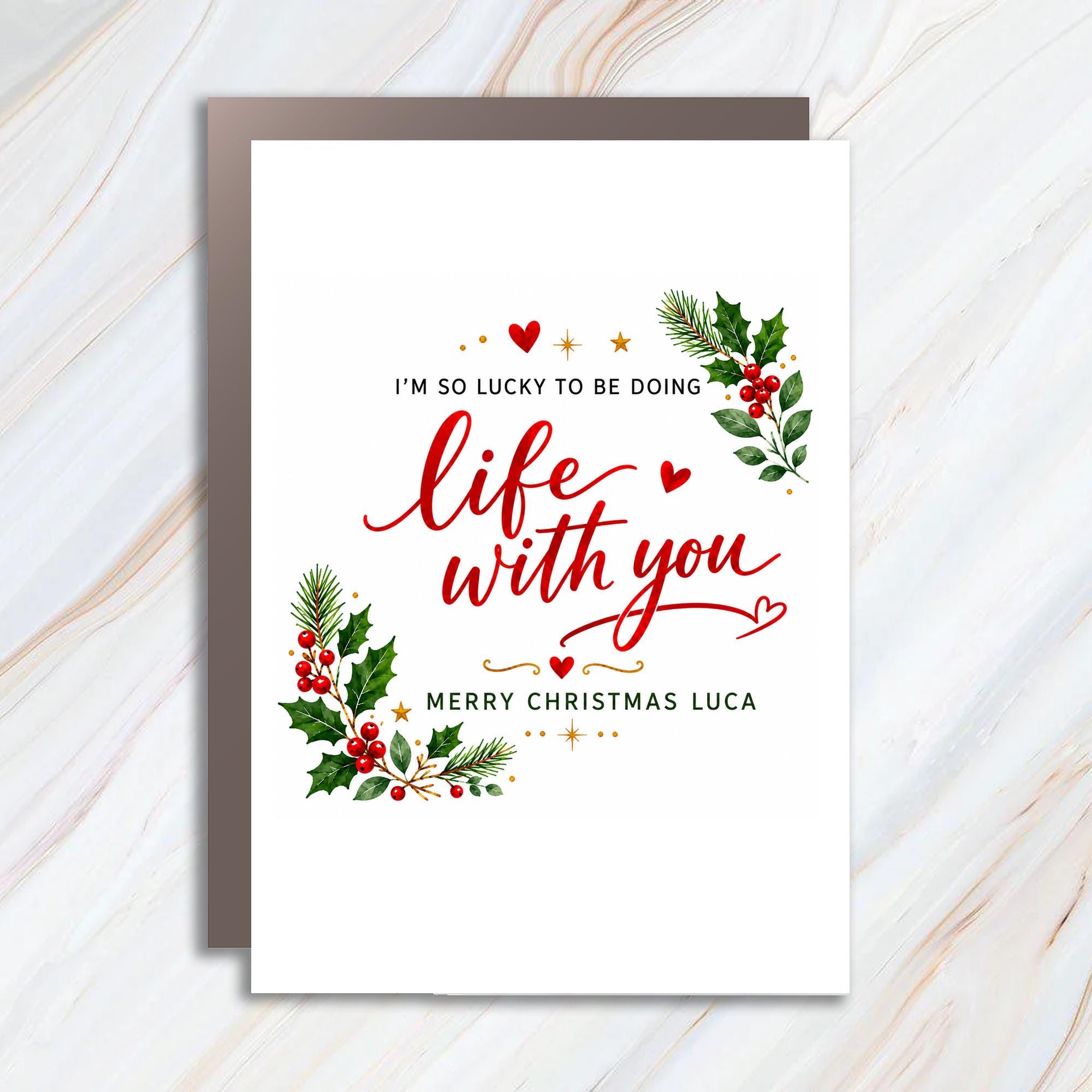 I'm So Lucky To Be Doing Life With You Merry Christmas Luca Christmas Card Romantic Holiday Card For Partner Cute Festive Greeting C1334