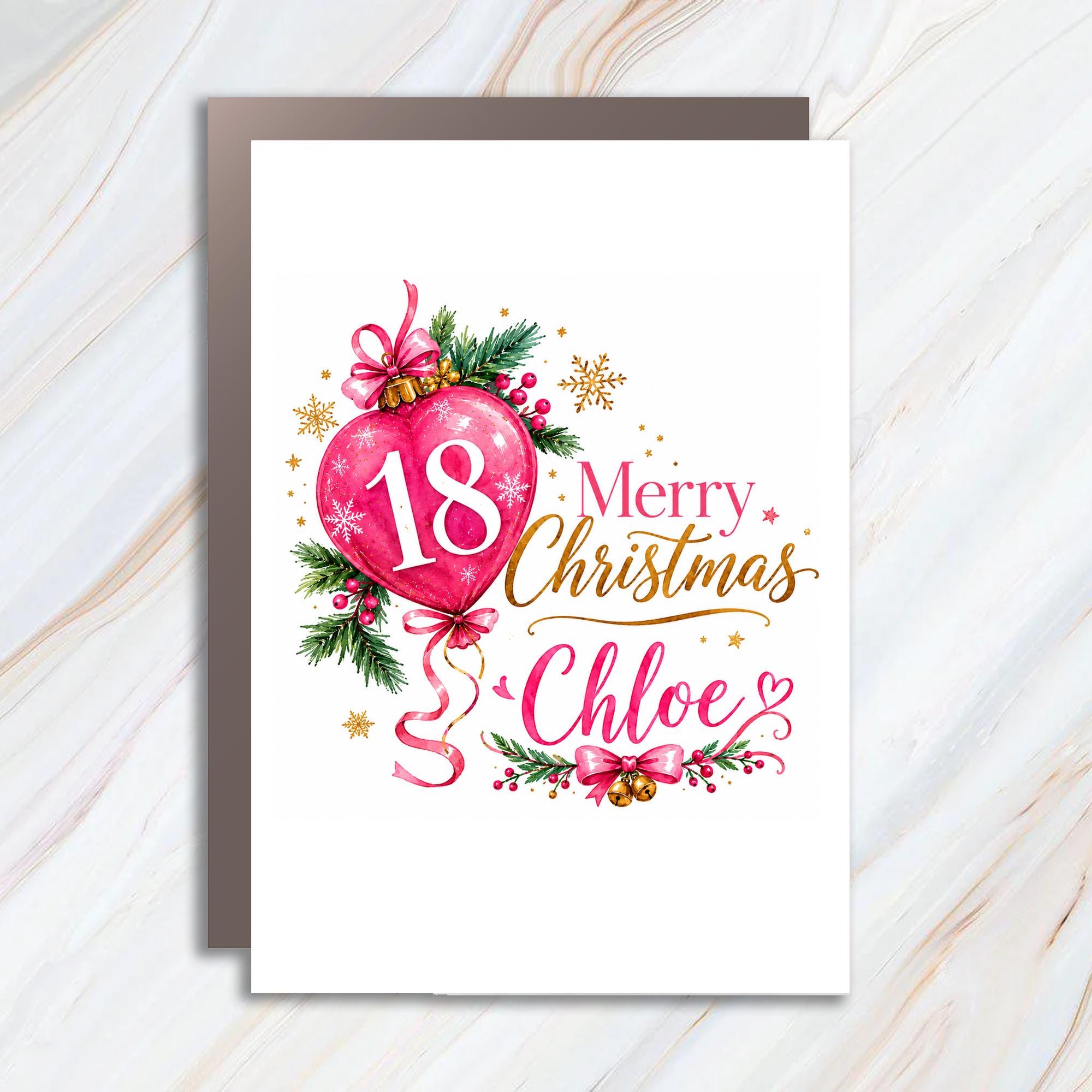 18 Merry Christmas Chloe Personalized Christmas Card Heart Balloon Festive Holiday Greeting Card For Her Custom Name C1339