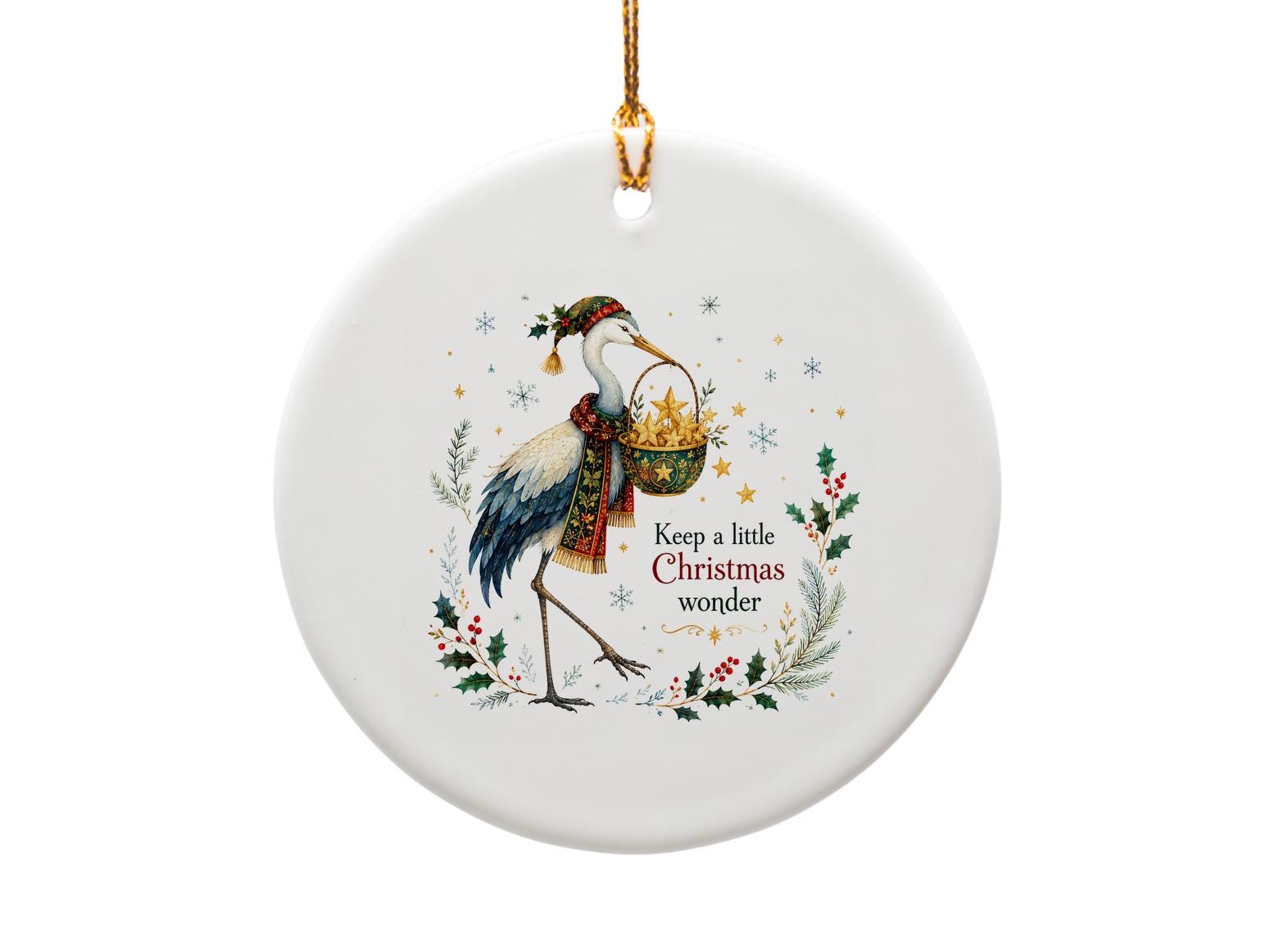 Keep A Little Christmas Wonder Ornament Holiday Decor Stork With Stars Festive Decoration Winter Wonderland Gift O1336