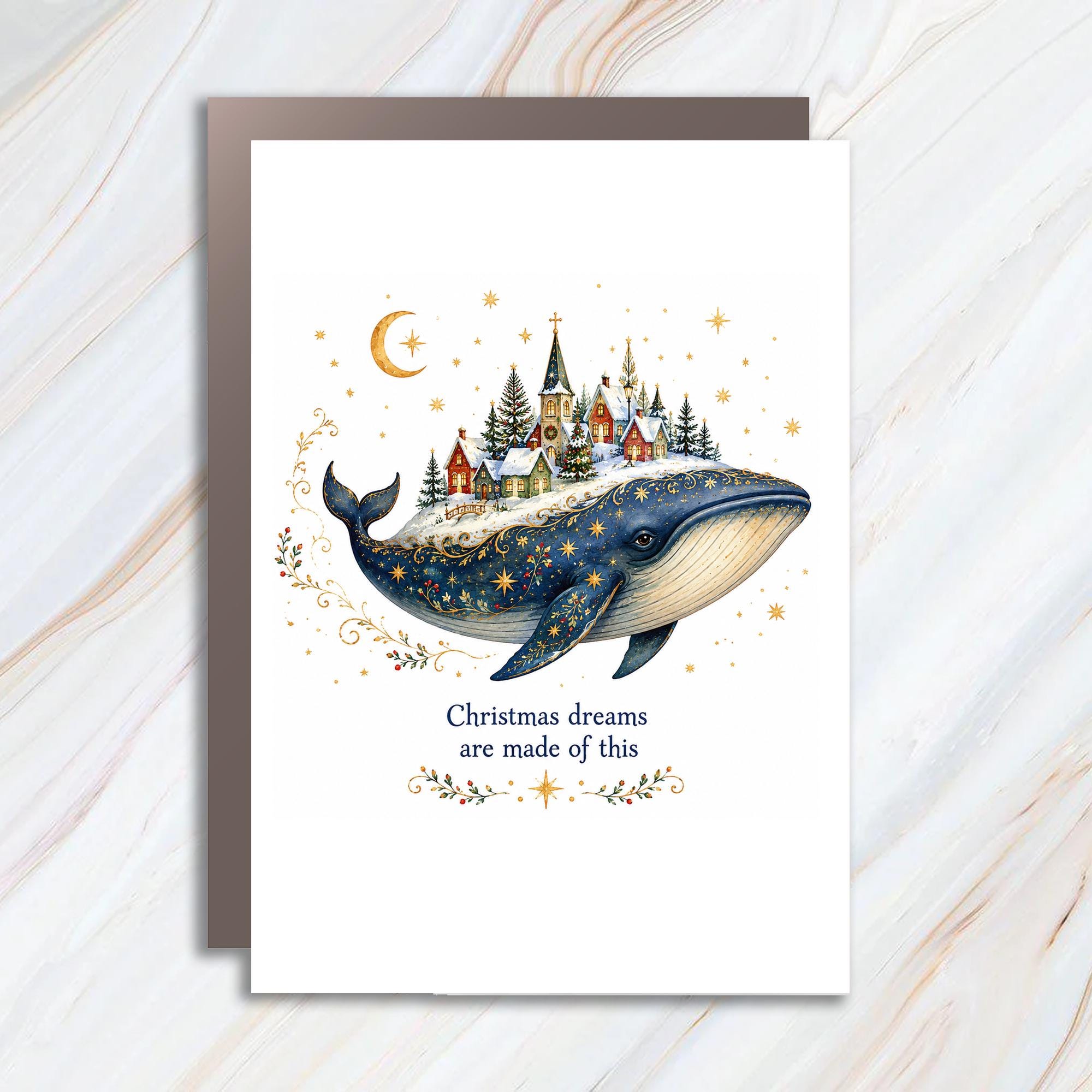 Christmas Dreams Are Made Of This Whale Christmas Card Festive Holiday Greeting Card Winter Wonderland Scene C1344
